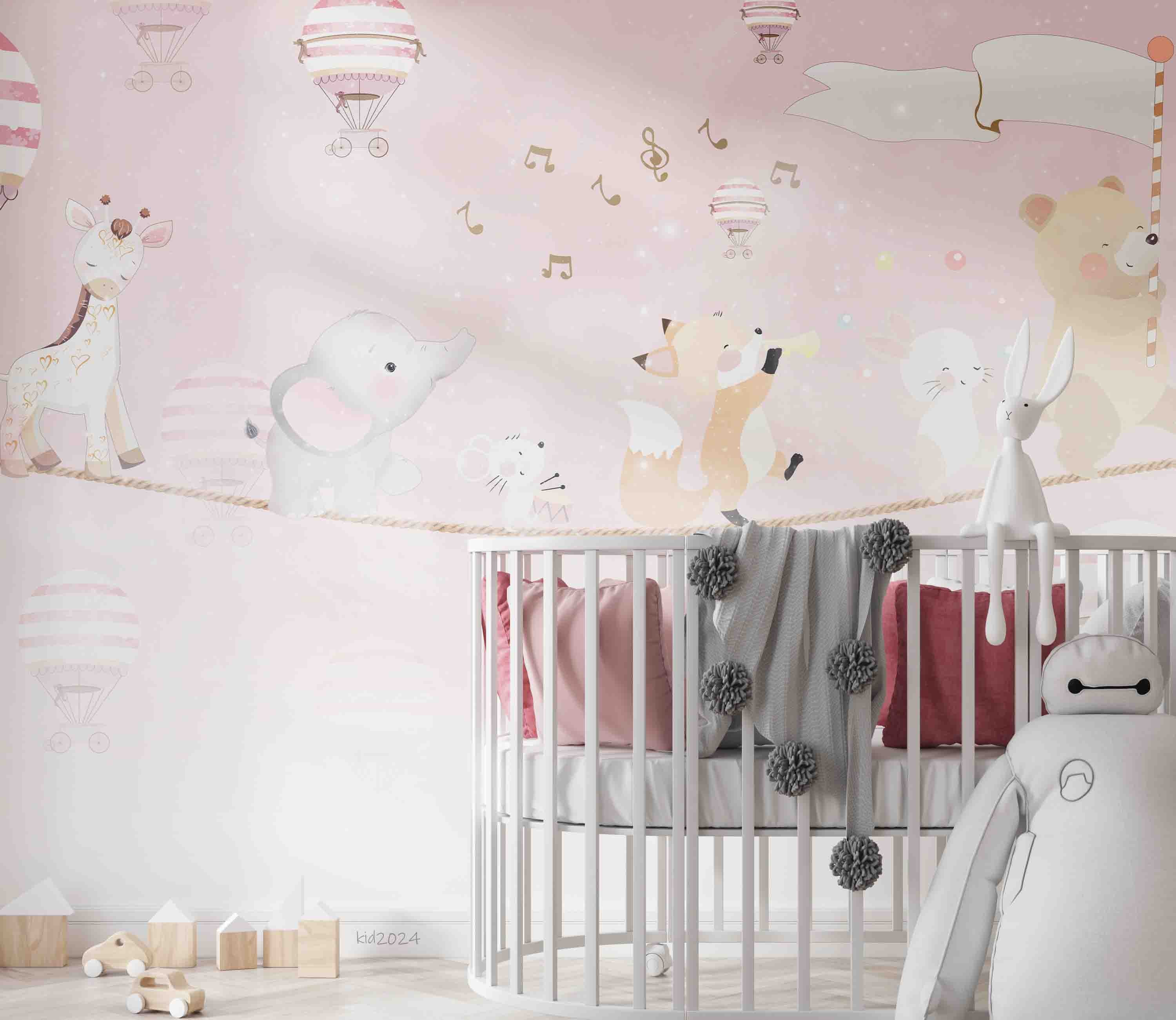 3D Bear Mouse Fox Elephant Rabbit Deer Hydrogen Balloon Wall Mural Wallpaper YXL 389