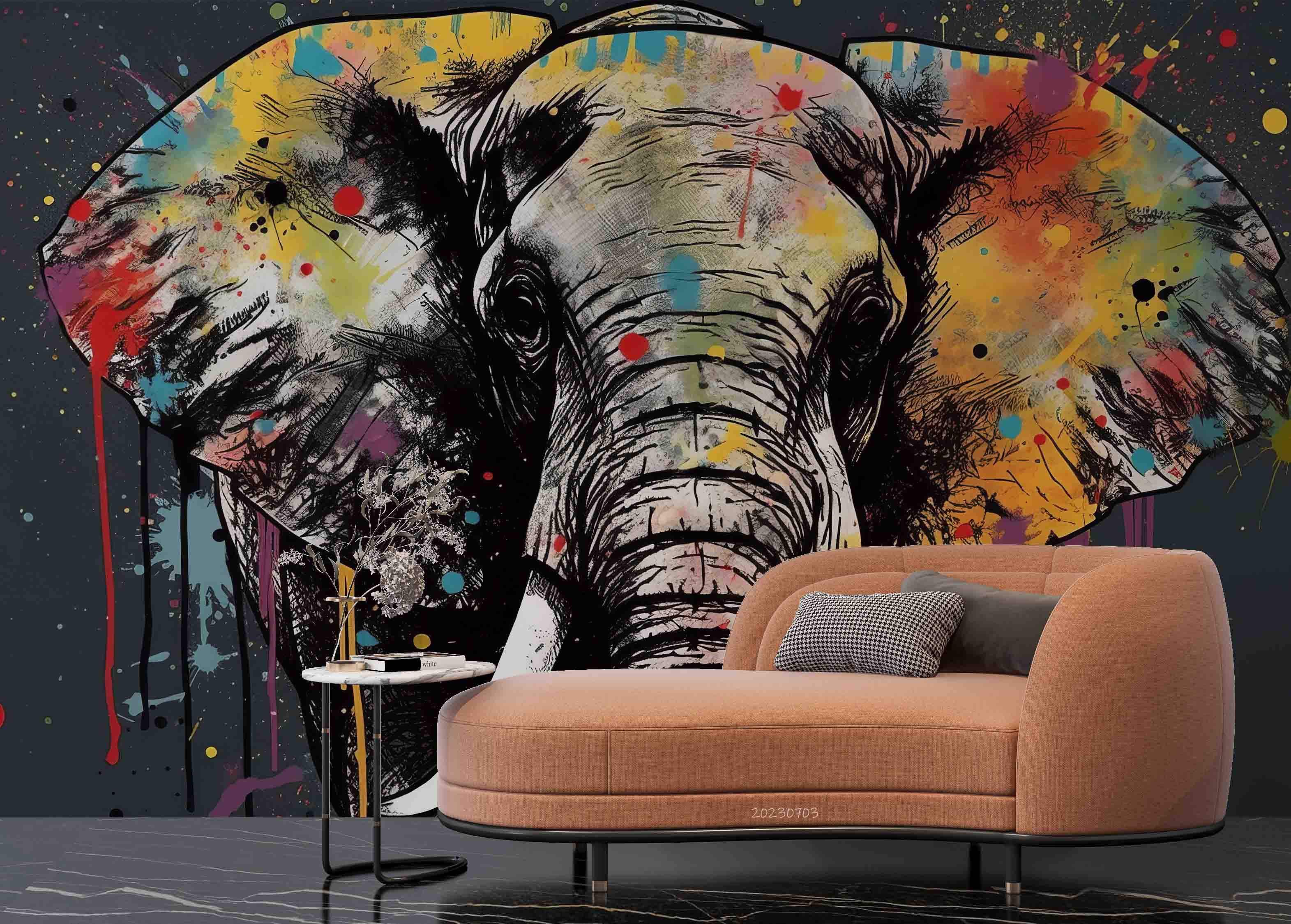 3D Animal Elephant Colours Wall Mural Wallpaper YXL 1837