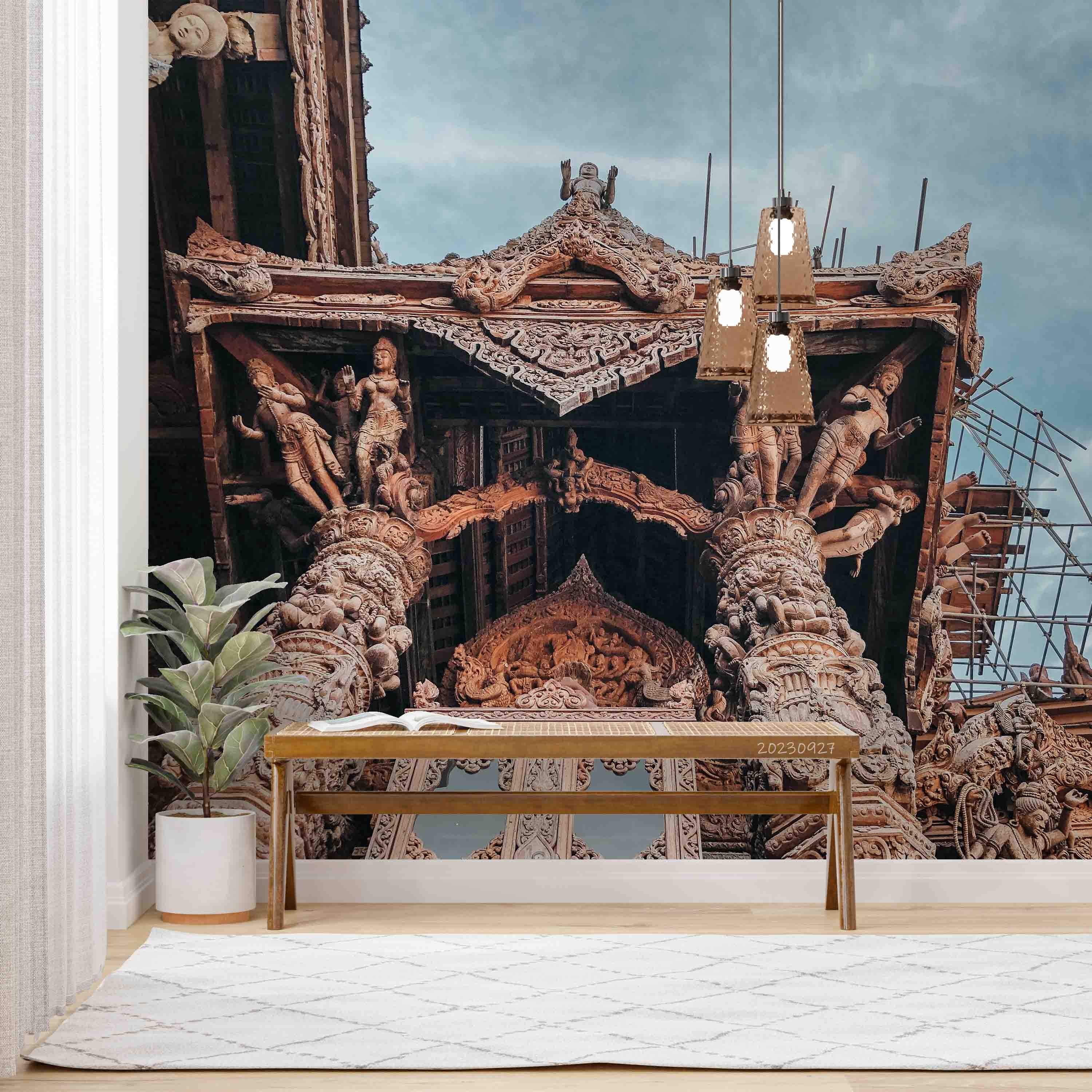 3D Architecture Relief Buddha Sky Wall Mural Wallpaper YXL 2447