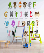 3D Childcare Nursery School Cartoon Animals Kids Letters Wall Mural Wallpaper JN 57