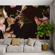 3D Pink Floral Petals Black Background Wallpaper Wall Mural Wall Decor Wall Art Wall Sticker Remoable Wallpaper