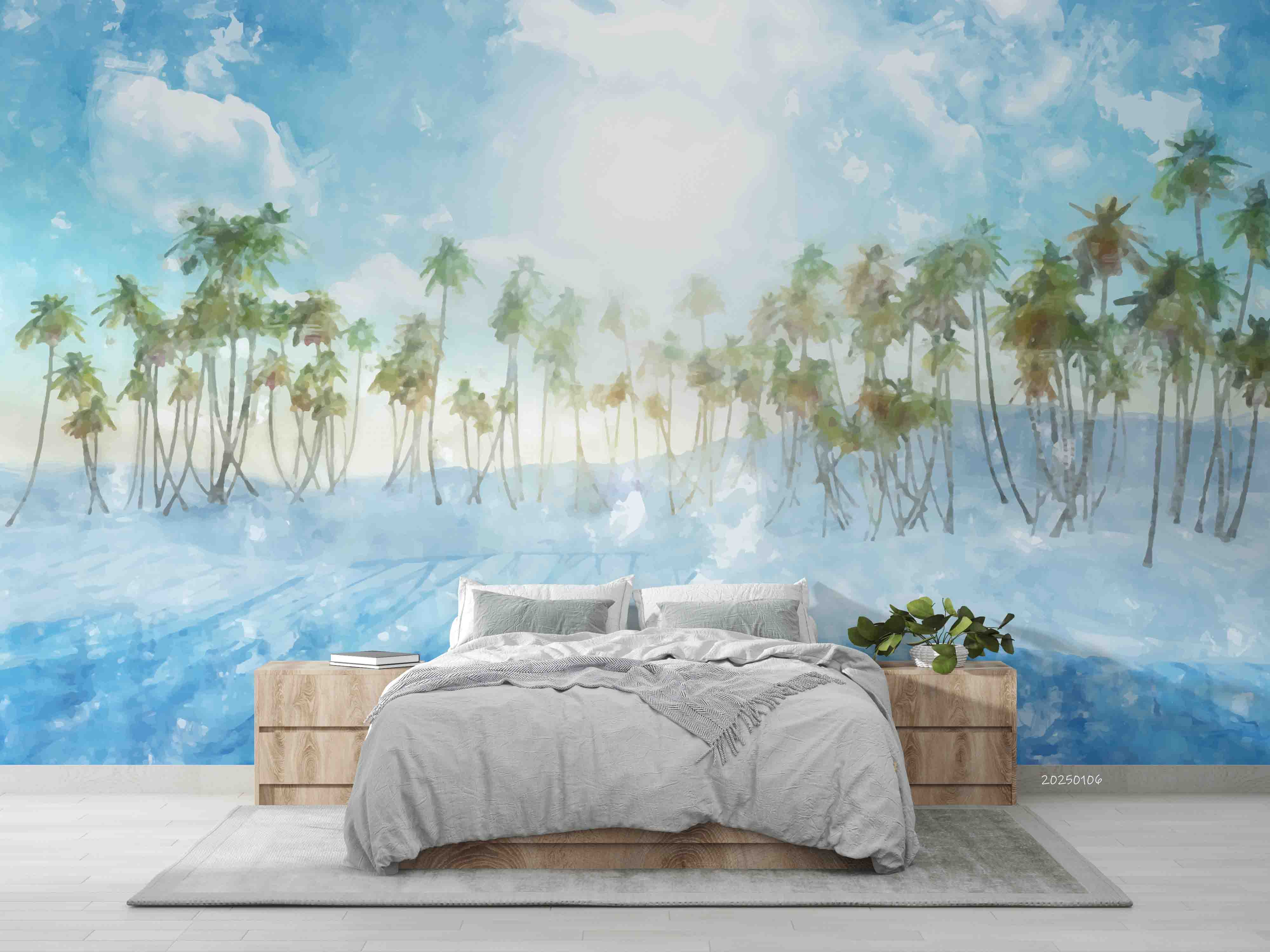 3D Tropical Sky Sea Coconut Tree Landscape Wallpaper Wall Mural Wall Decor Wall Art Wall Sticker Remoable Wallpaper LQH