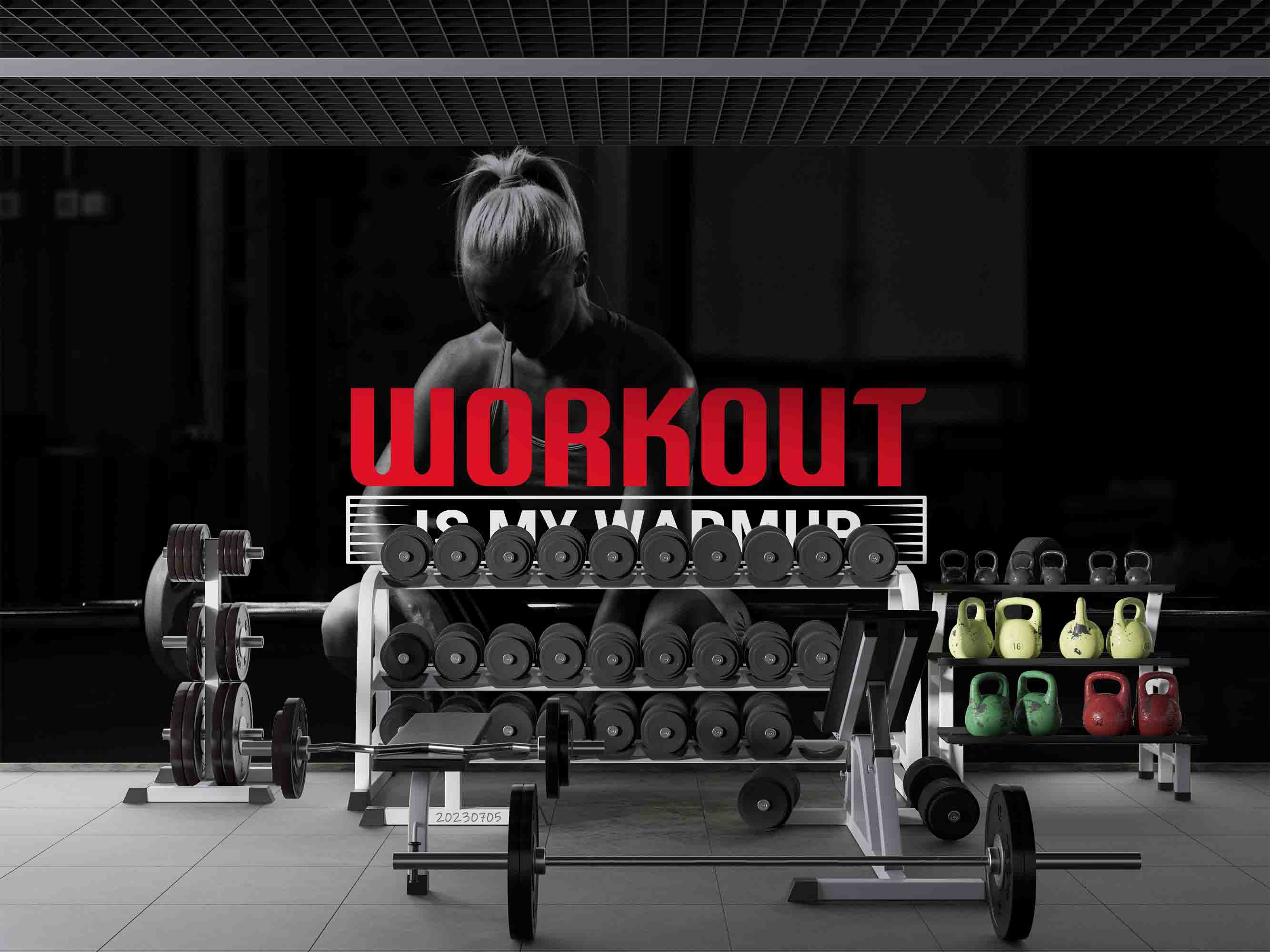 3D Fitness Letter Black Person Weightlifting Wall Mural Wallpaper YXL 1727