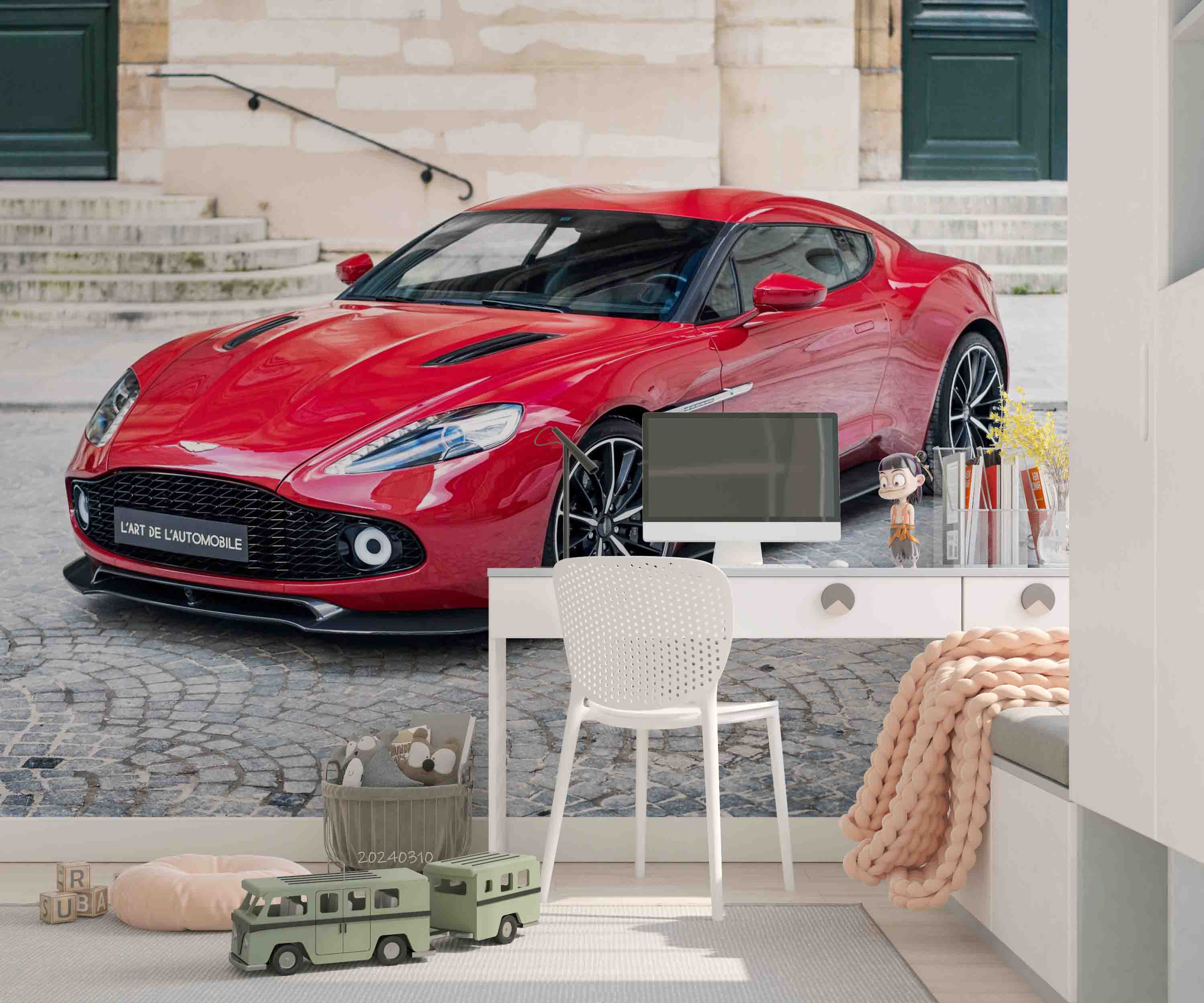 3D Red Sports Car Pattern Wallpaper Wall Mural Wall Decor Wall Art Wall Sticker Remoable Wallpaper