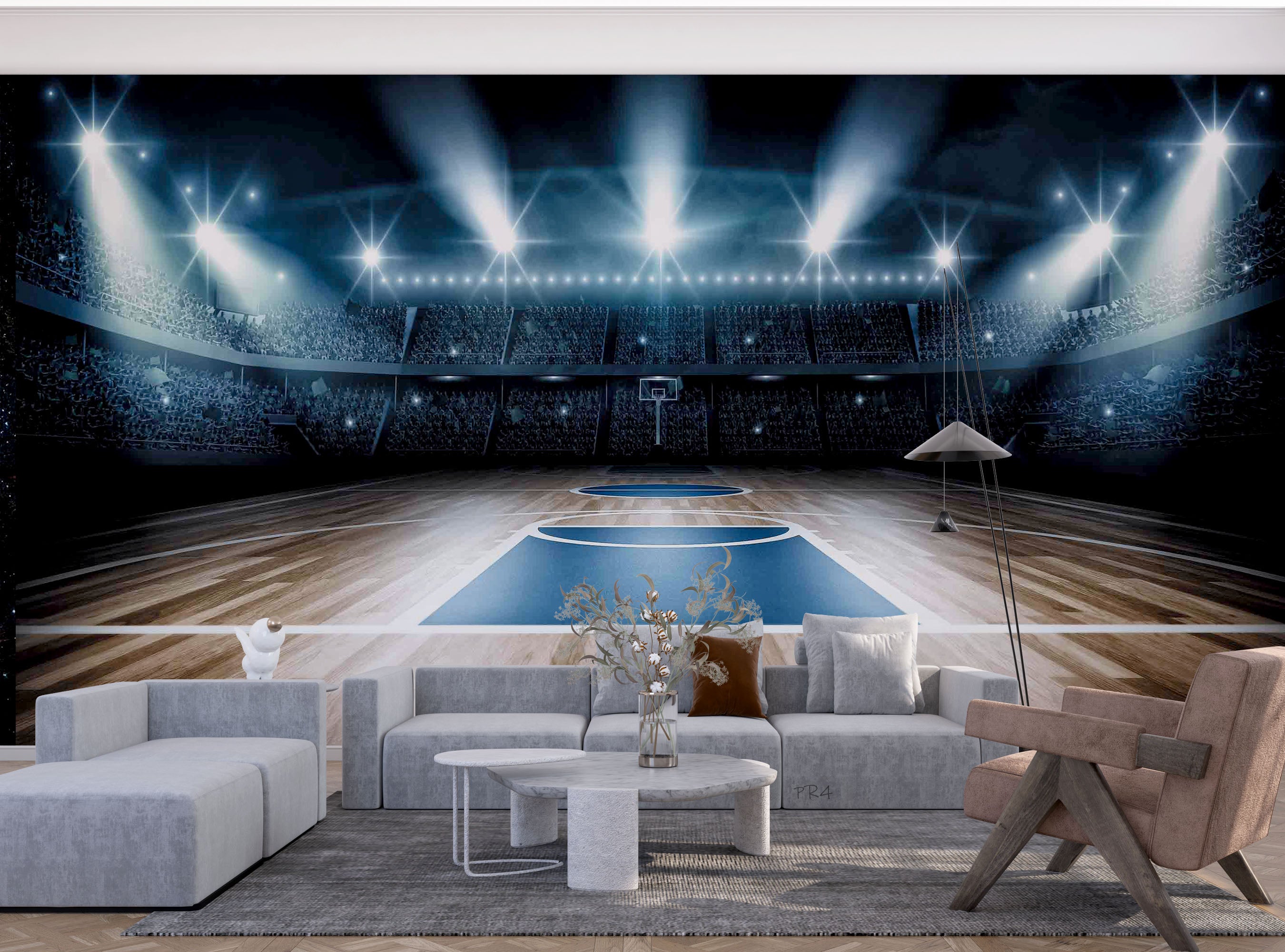 Basketball Court Lighting Wallpaper basketball wall mural for bedroom, gym or sports room - view 4