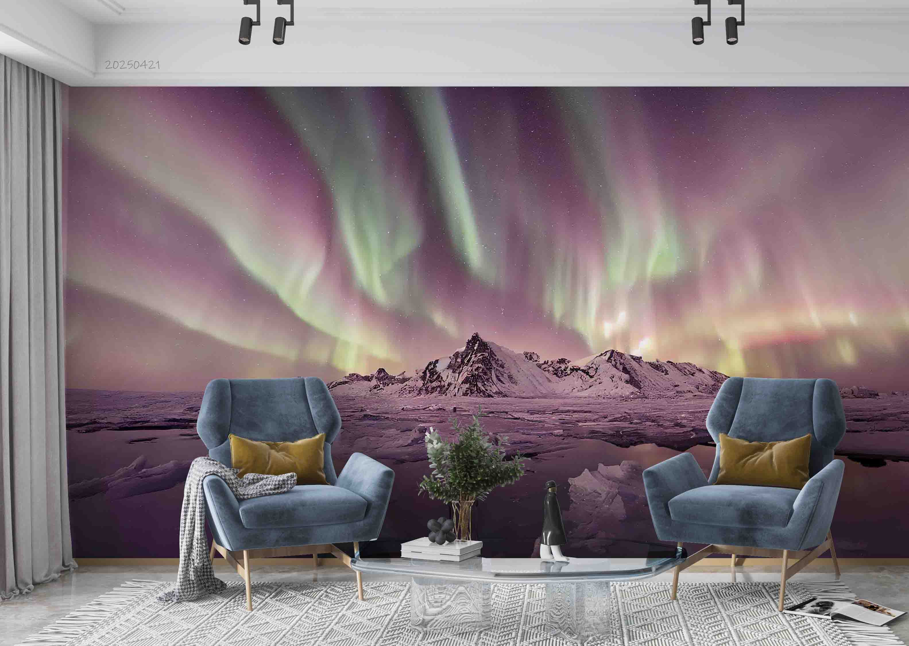 3D Purple Aurora Sky Snow Mountain Scenery Wallpaper Wall Mural Wall Decor Wall Art Wall Sticker Remoable Wallpaper 13