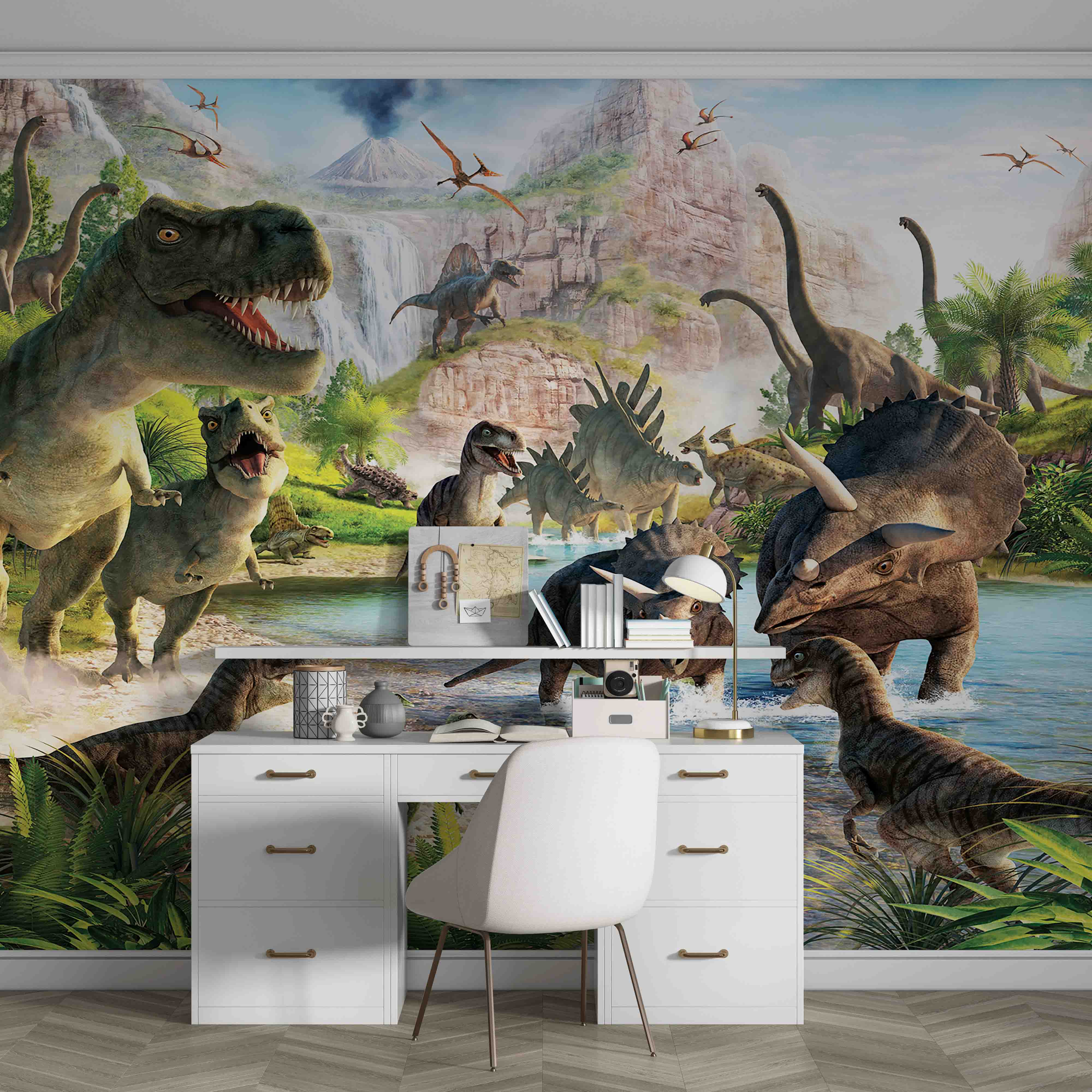 3D Jurassic Dinosaurs Jurassic dinosaur jungle mural wall mural wallpaper for kids room - view 5