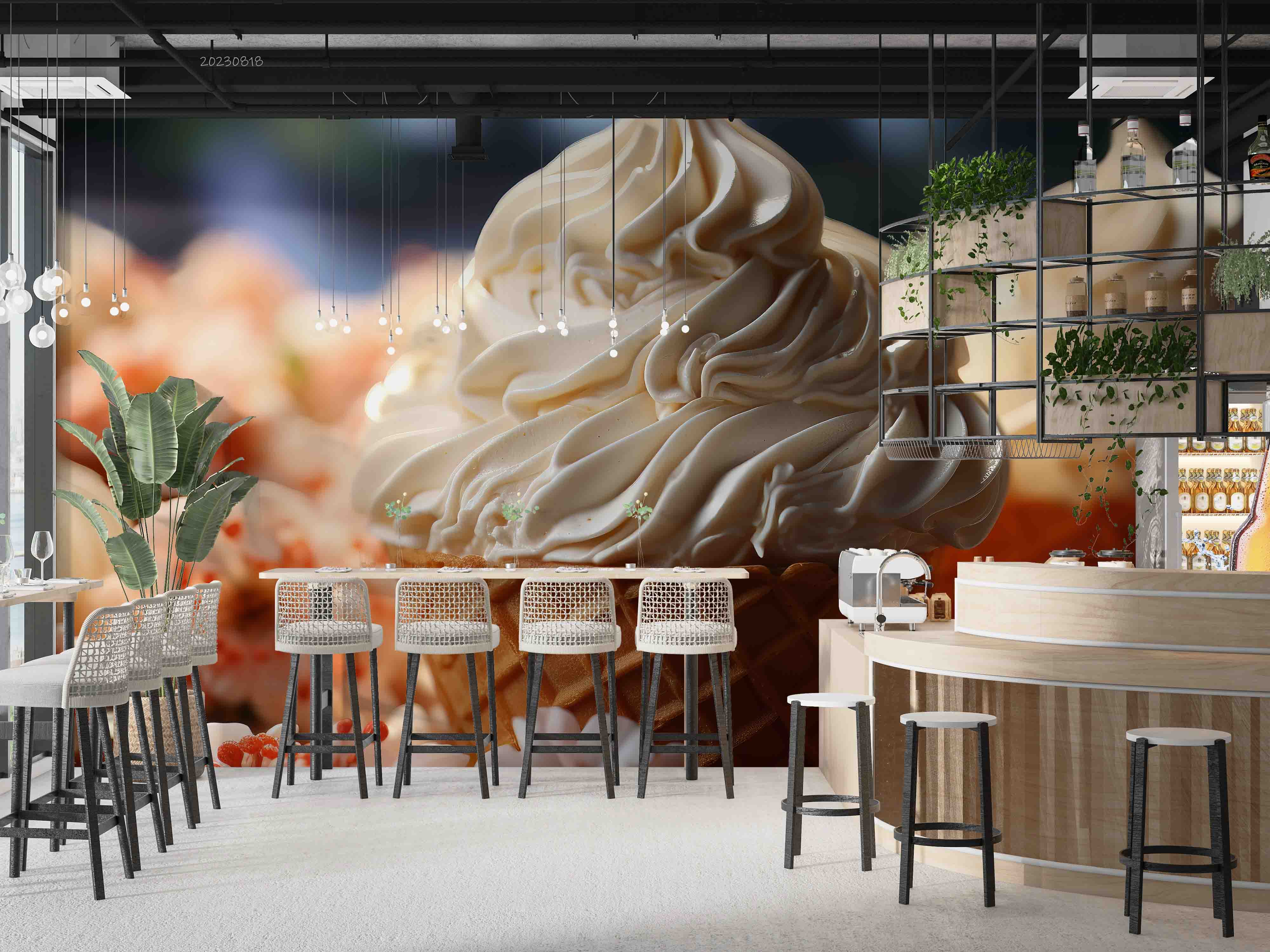 3D Ice Cream Cone Floral Wall Mural Wallpaper YXL 2281