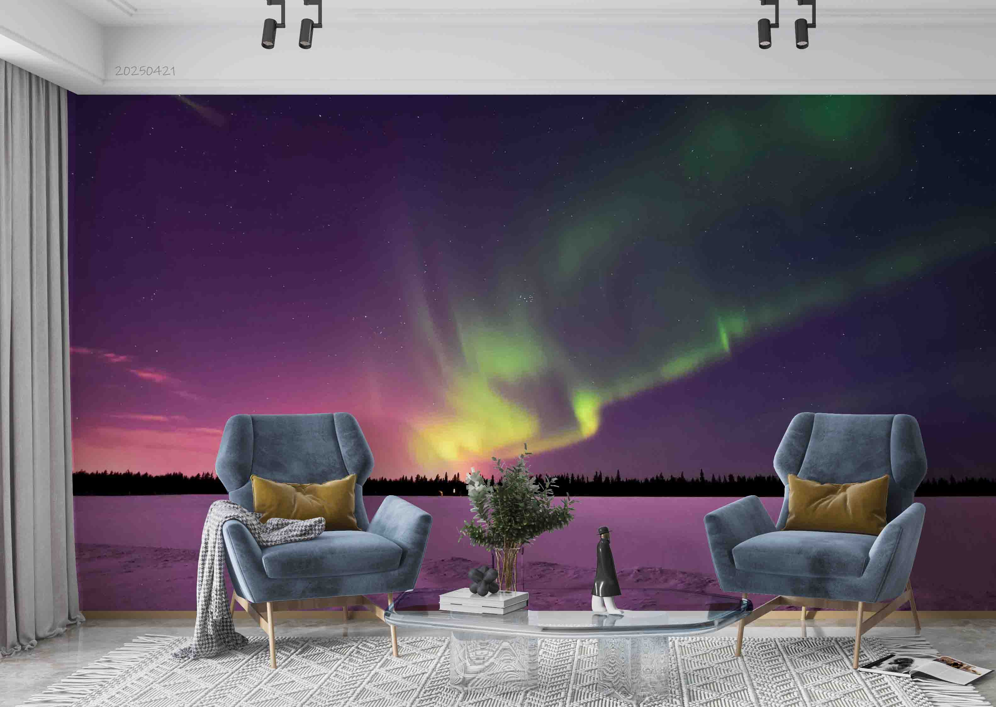 3D Pink Aurora Sky Forest Snow Scenery Wallpaper Wall Mural Wall Decor Wall Art Wall Sticker Remoable Wallpaper 18