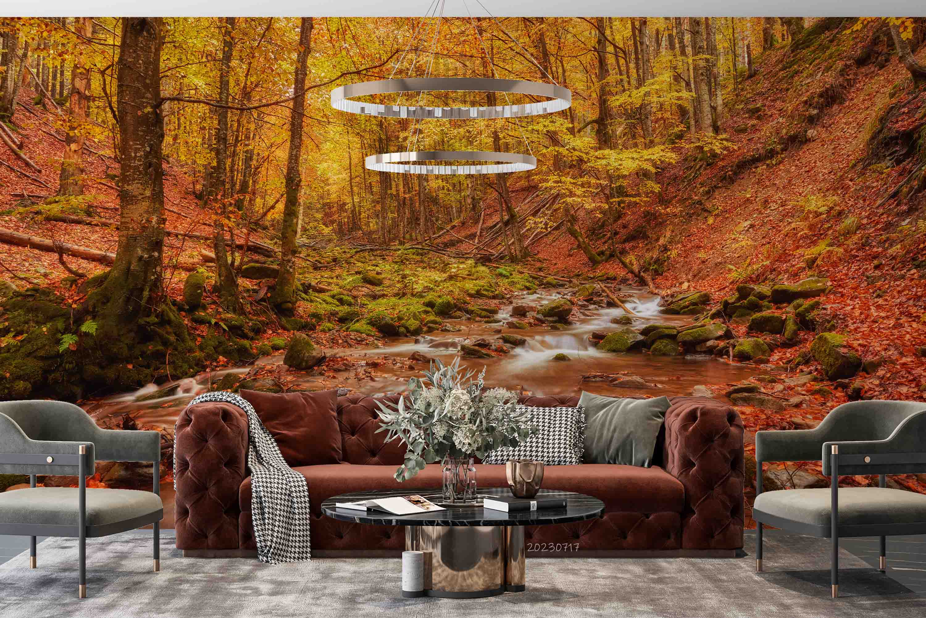 3D Forest Brook Autumn Landscape Wall Mural Wallpaper JN 368