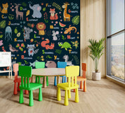 3D Childcare Nursery School Cartoon Animals Kids Letters Wall Mural Wallpaper JN 52