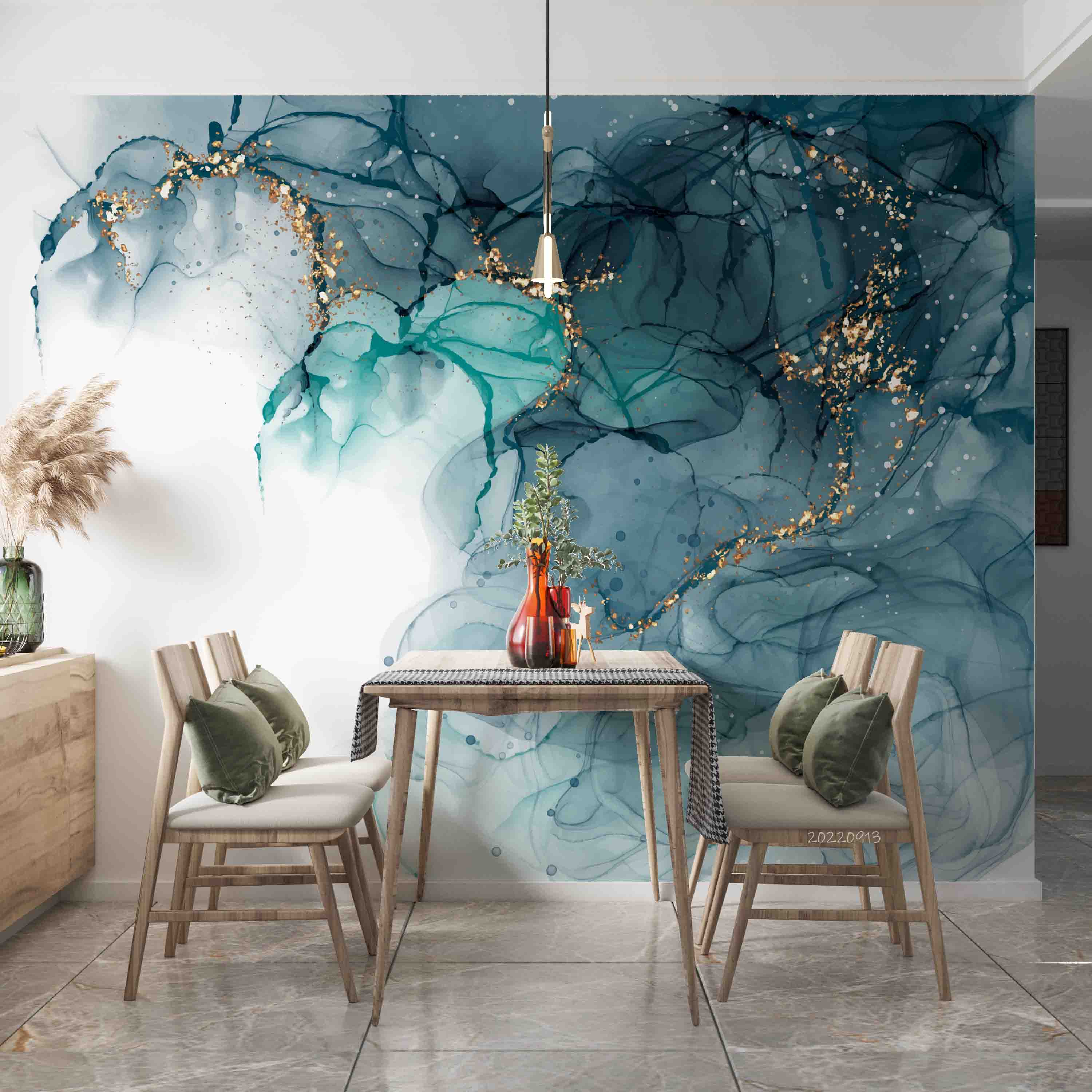 3D Teal Blue Marble teal abstract marble texture wall mural wallpaper for bedroom - view 3