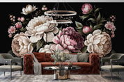 3D Pink Floral Bouquet Dark Background Wallpaper Wall Mural Wall Decor Wall Art Wall Sticker Remoable Wallpaper