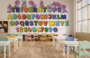3D Childcare Nursery School Cartoon Letters Dinosaur Kids Wall Mural Wallpaper JN 17
