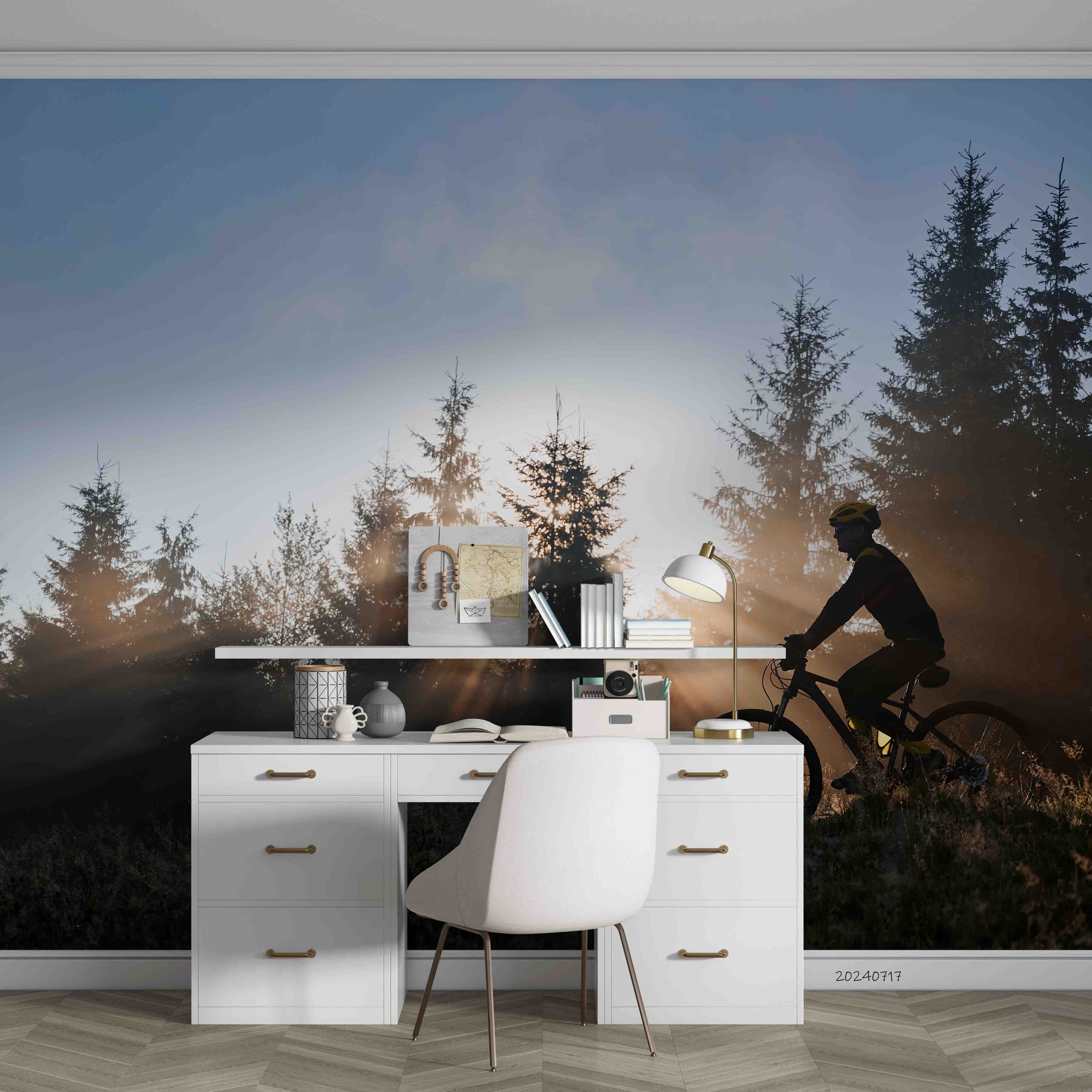 3D Tree Cycling Sunlight Person Wall Mural Wallpaper YXL 152