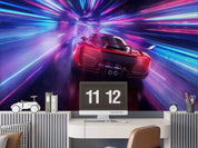 3D Neon Red Sports Car Wallpaper Wall Mural Wall Decor Wall Art Wall Sticker Remoable Wallpaper
