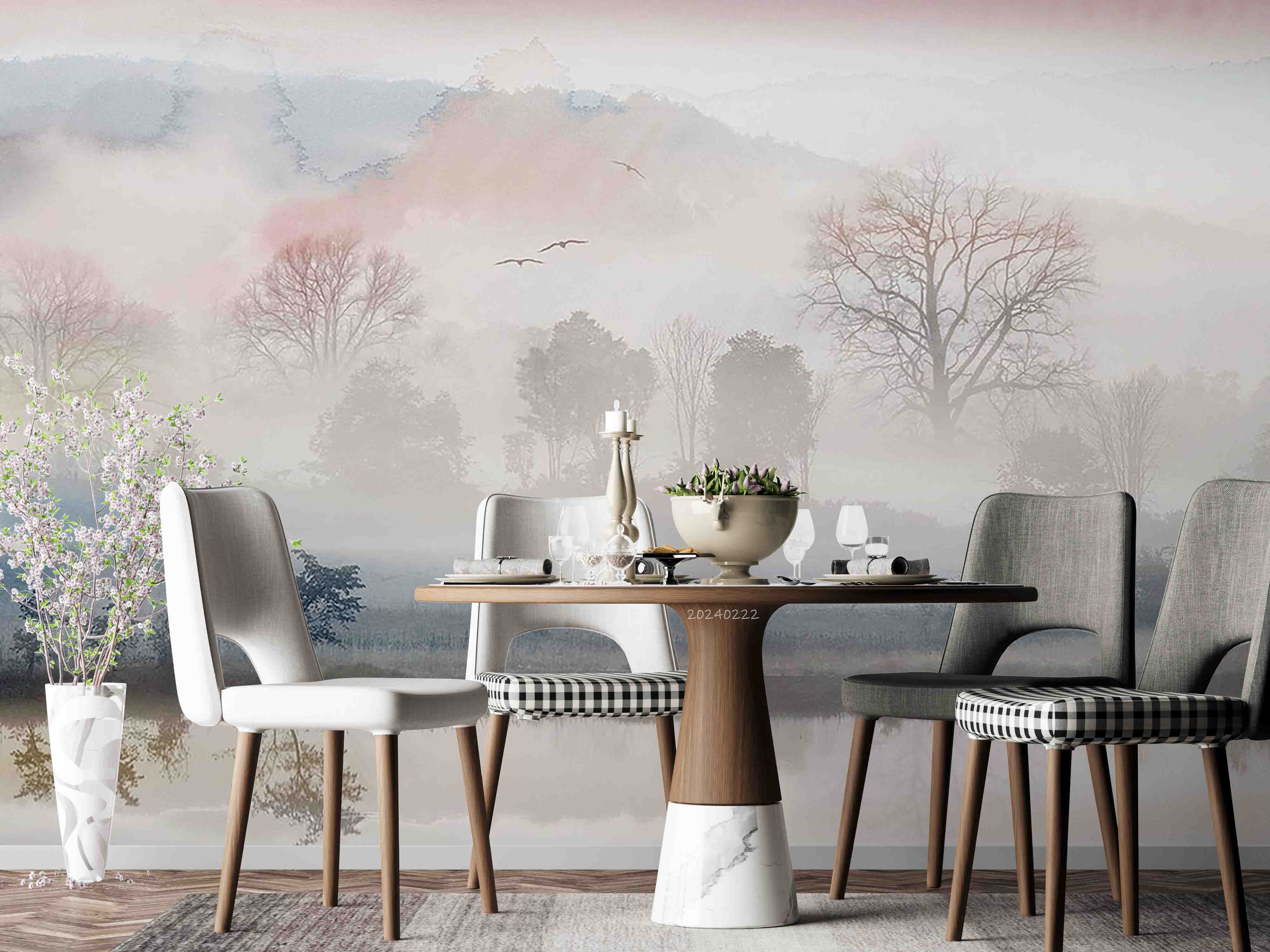 3D Watercolor Grey Mountains Lake Wallpaper Wall Mural Wall Decor Wall Art Wall Sticker Remoable Wallpaper LQH 41