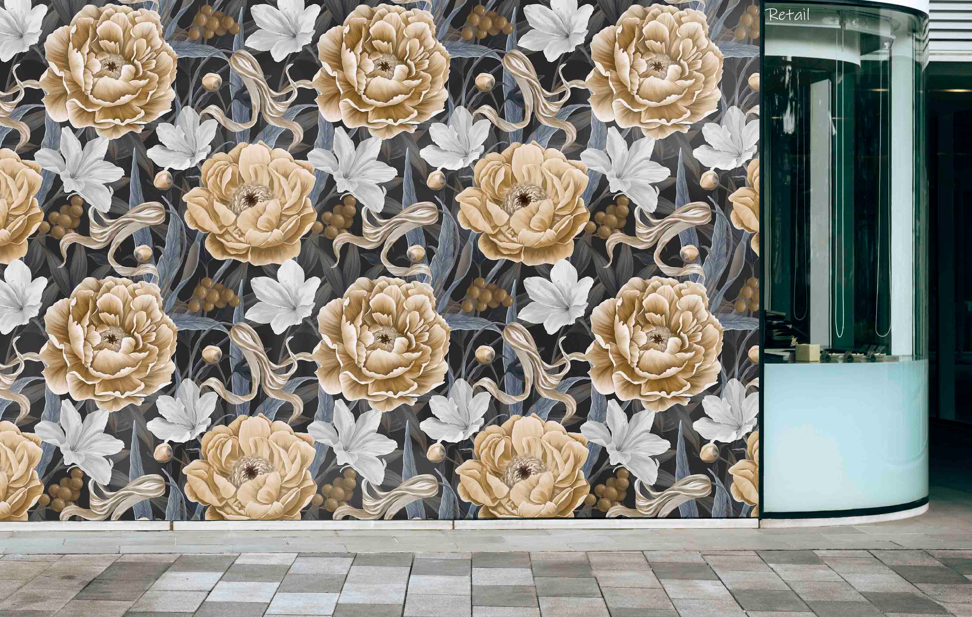 3D Retail Shop Store Market Trade Floral Pattern Wall Mural Wallpaper 0