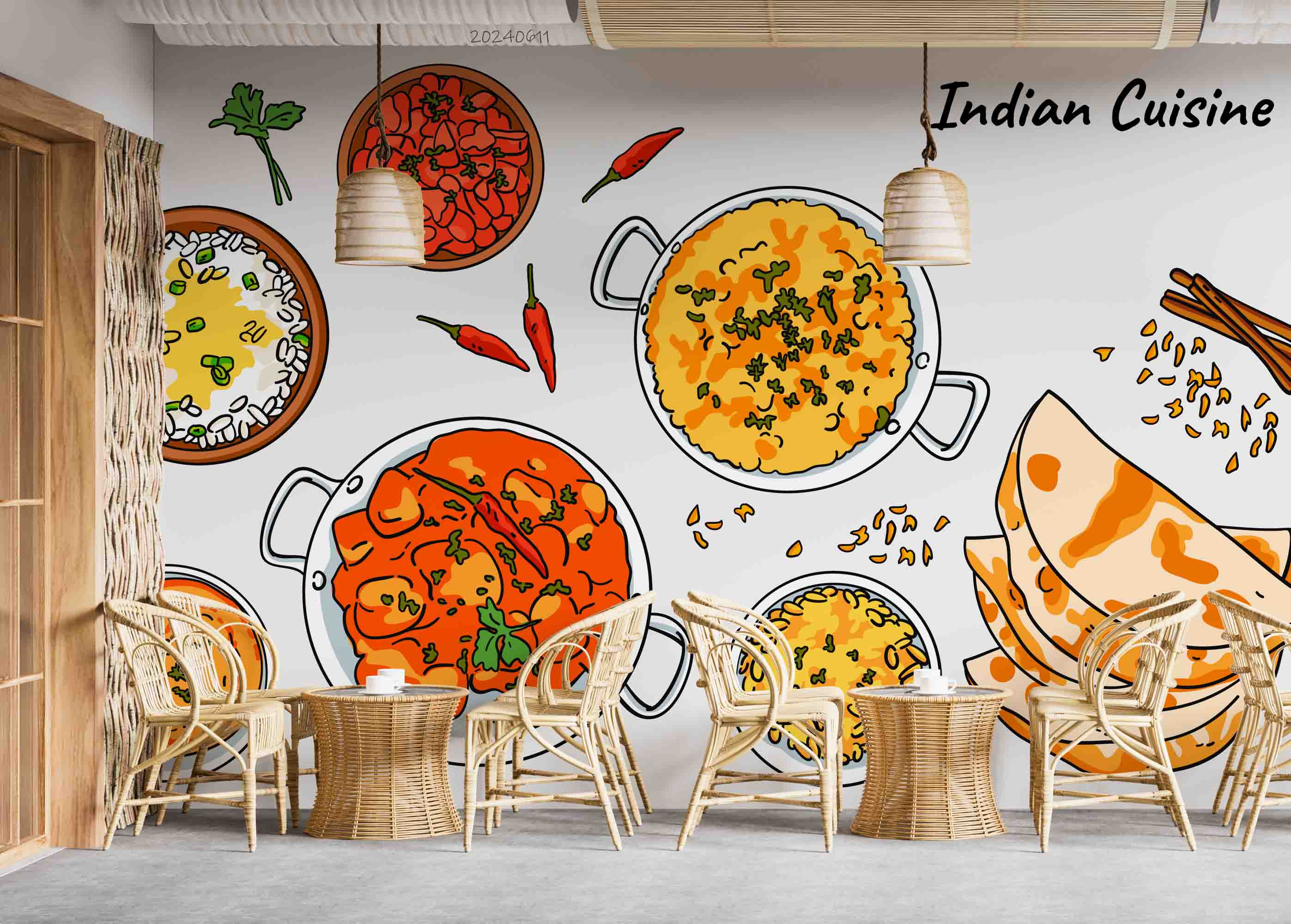 3D Stir-fry Chili Dumpling Chopsticks Letter Wall Mural Wallpaper YXL 289