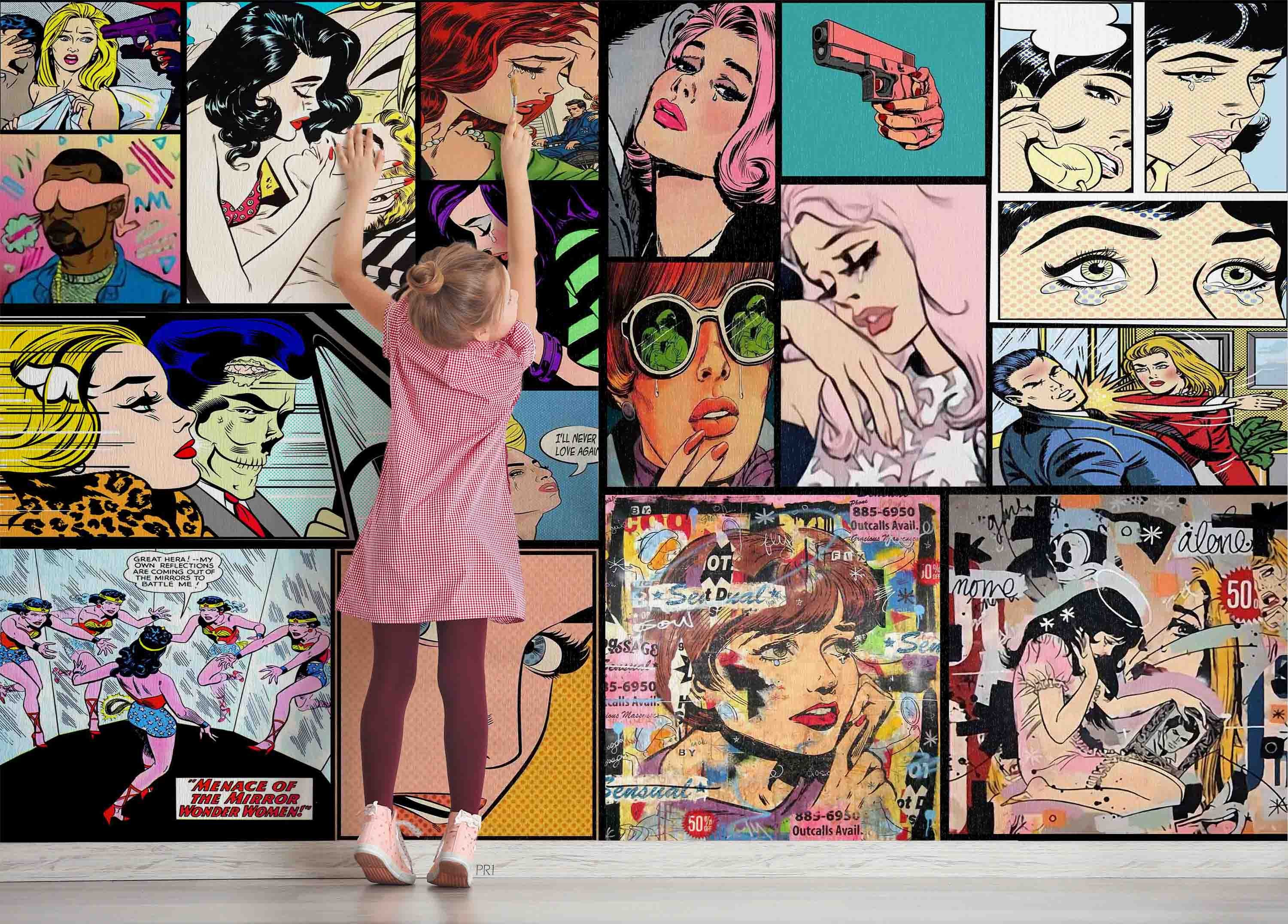Retro Graffiti Magazine Illustration Wallpaper urban graffiti wall mural for teen room, studio or feature wall - view 3