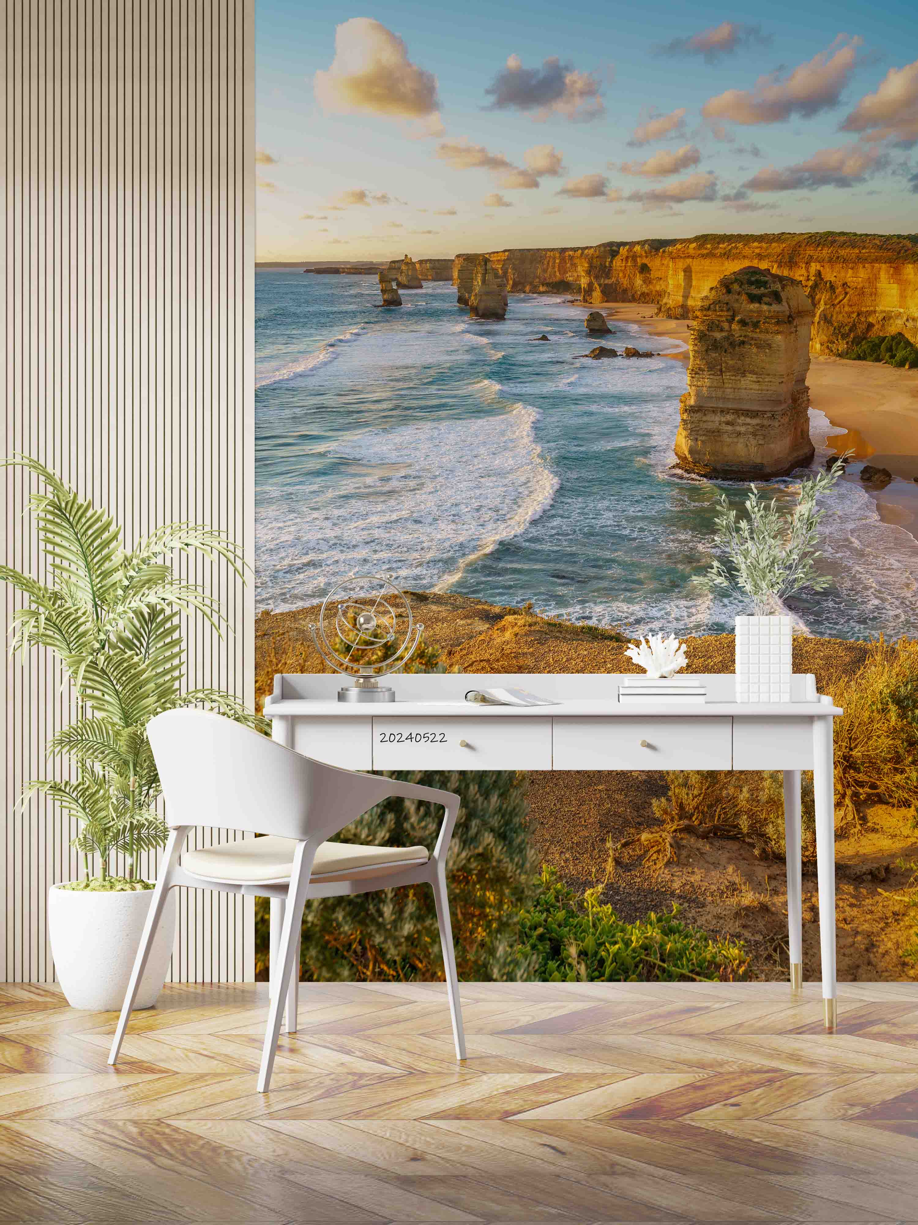 3D Sandbeach Sea Stone Tree Cloud Mountain Wall Mural Wallpaper YXL 537