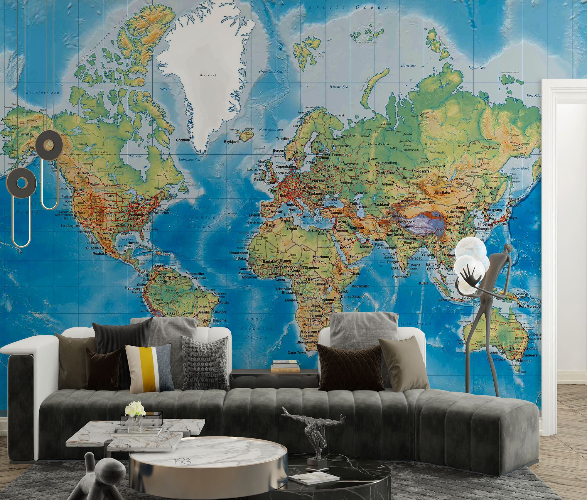 3D Detailed World Map Wall Mural Wallpaper GD 3824- Jess Art Decoration