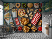 3D Hamburger Chips Ketchup Hot Dog Bread Niblet Wall Mural Wallpaper YXL 308