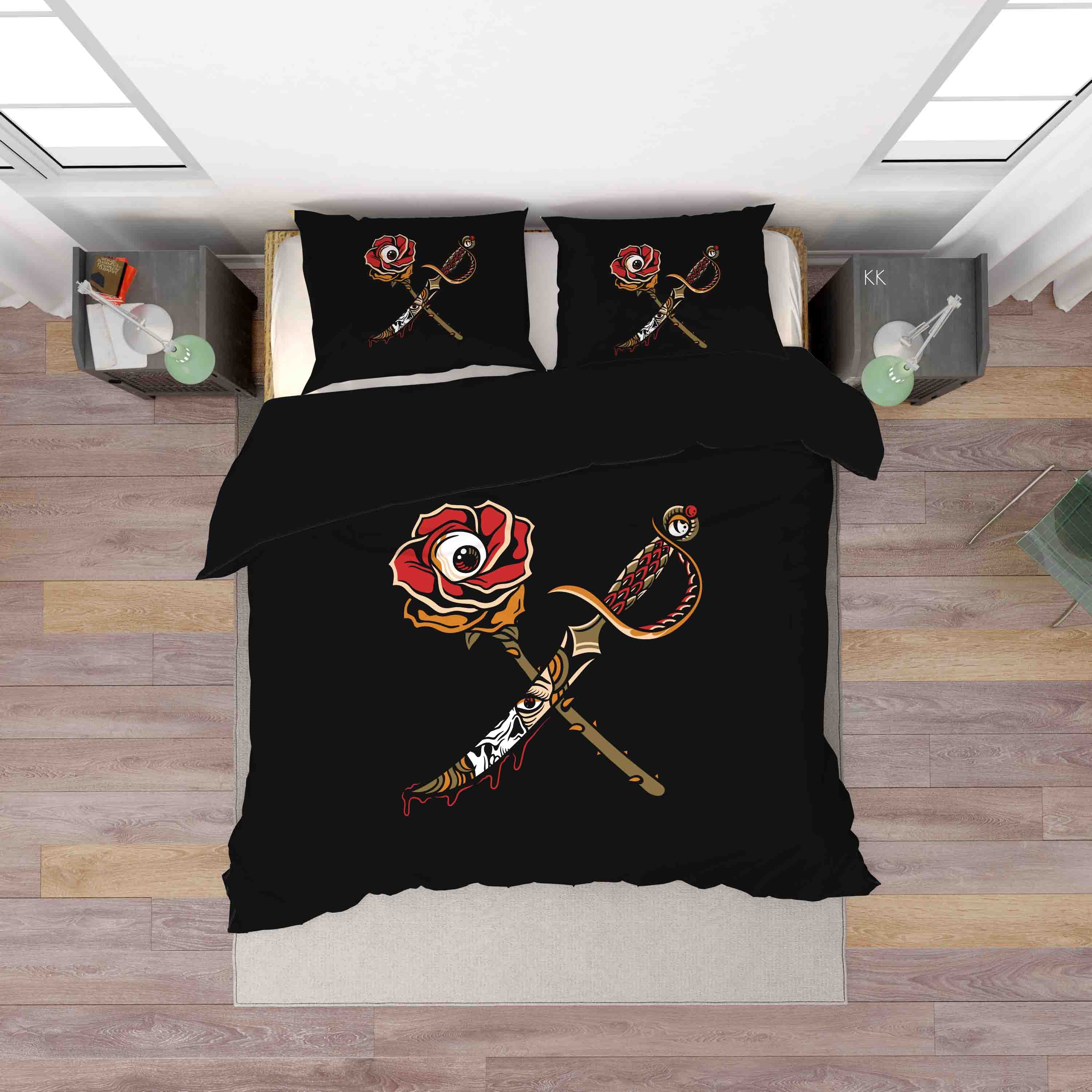 3D Floral Dagger Black Quilt Cover Set Bedding Set Duvet Cover Pillowcase 379