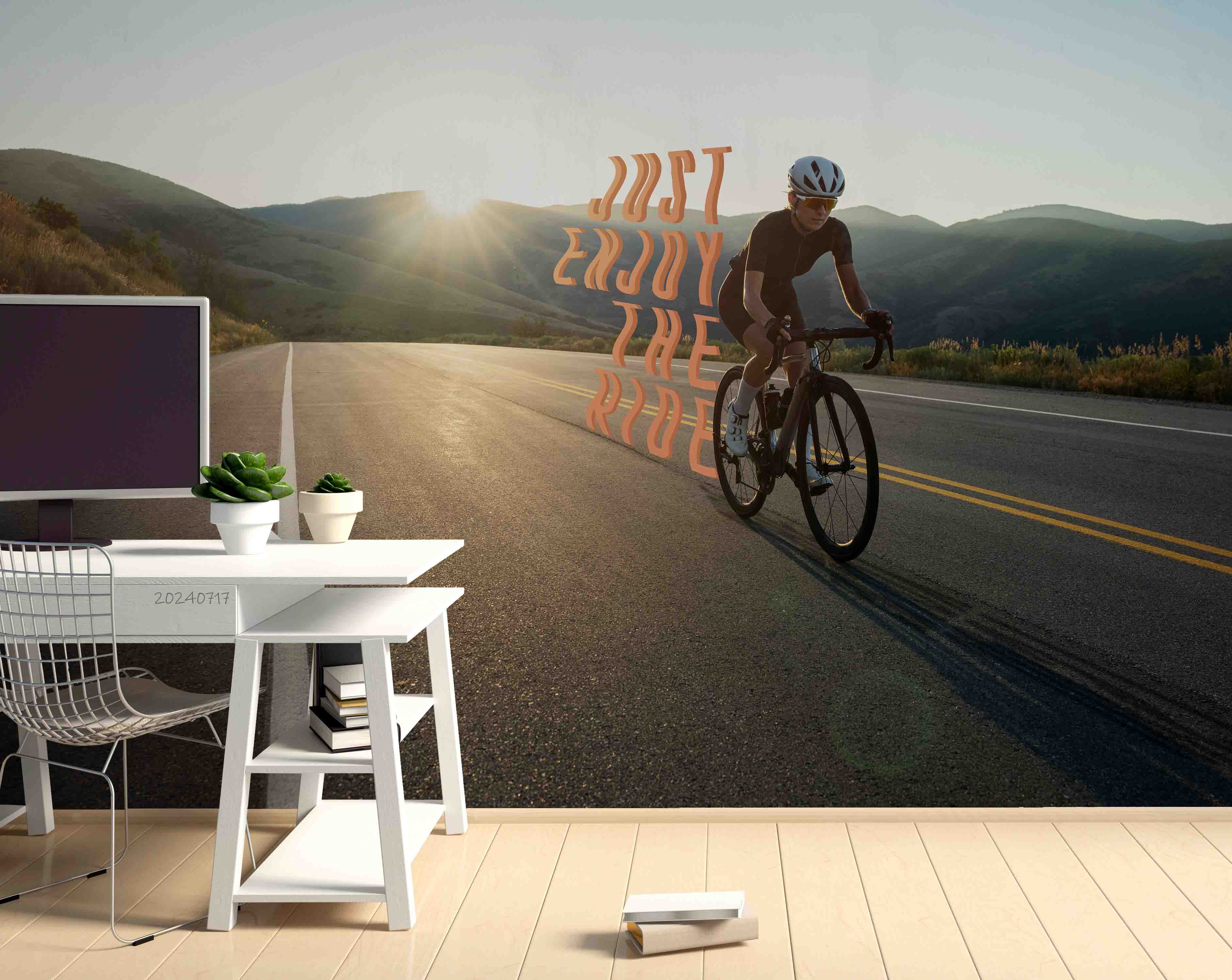 3D Mountain Sunlight Road Cycling Sky Wall Mural Wallpaper YXL 69