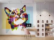 3D Colourful Geometric Cat colourful geometric cat portrait wall mural wallpaper for kids room