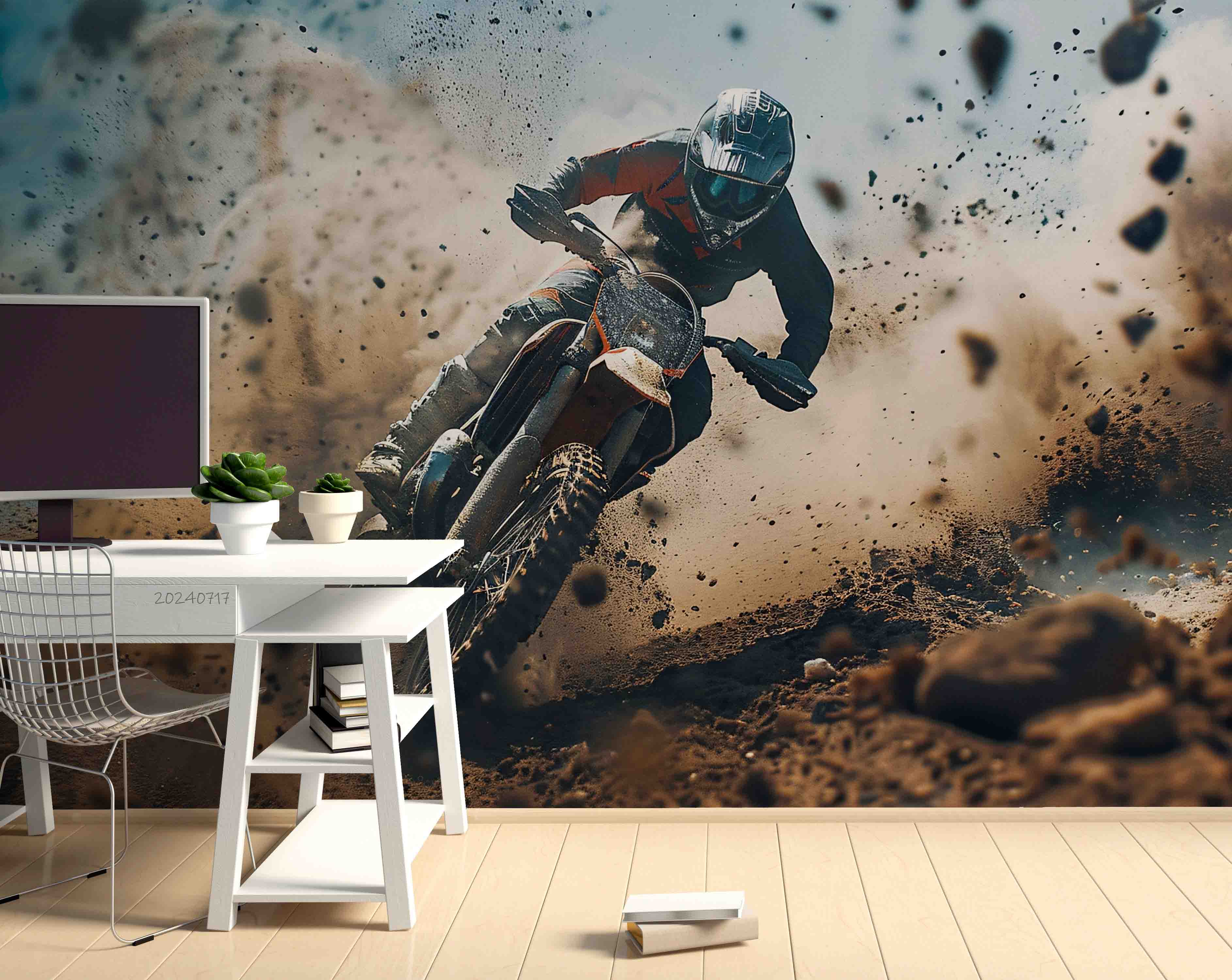 3D Sandy Soil Motorbike Person Wall Mural Wallpaper YXL 43