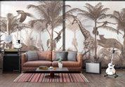3D Animal Tree Elephant Giraffe  Parrot Cheetah Wall Mural Wallpaper YXL 2551
