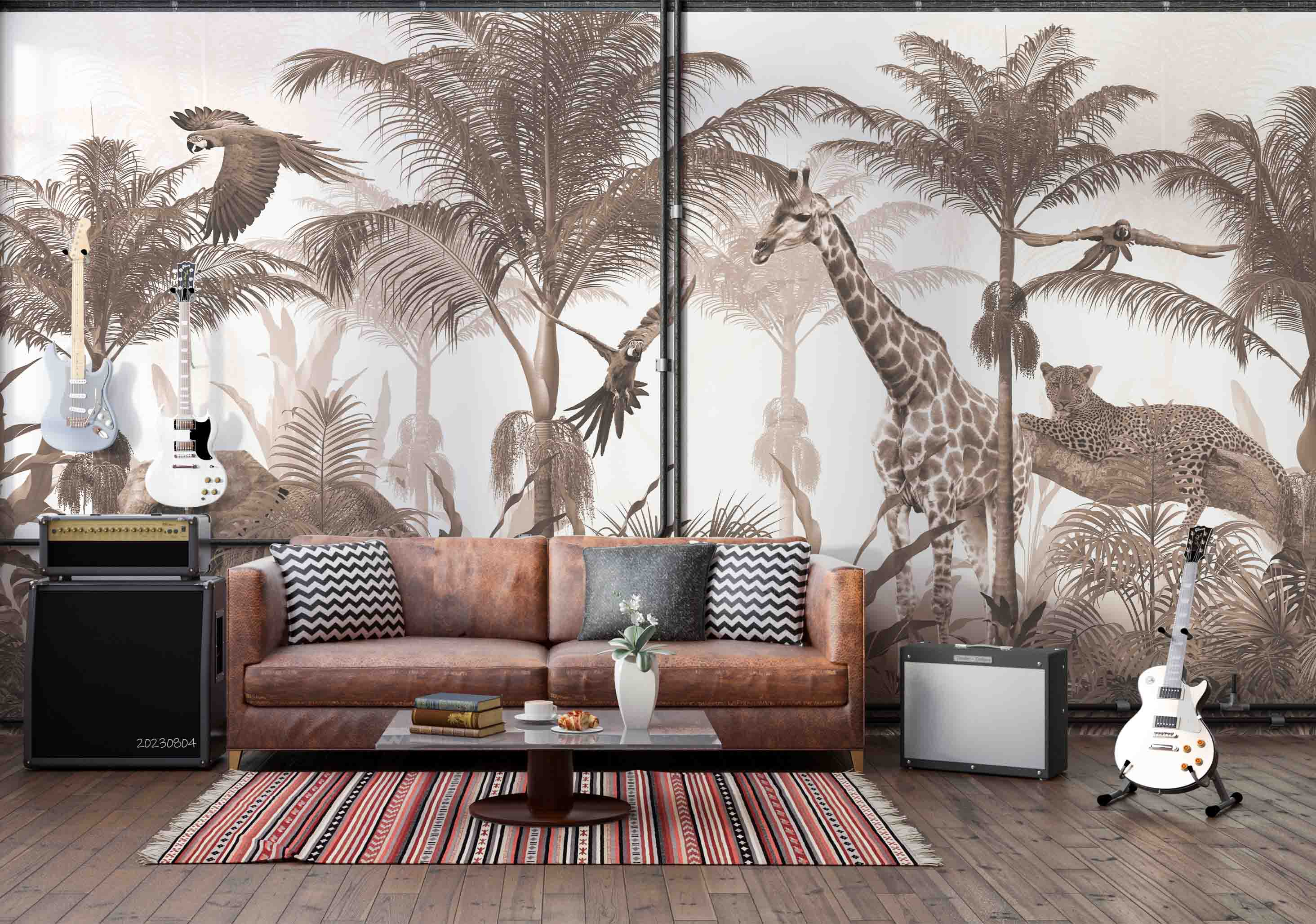 3D Animal Tree Elephant Giraffe  Parrot Cheetah Wall Mural Wallpaper YXL 2551