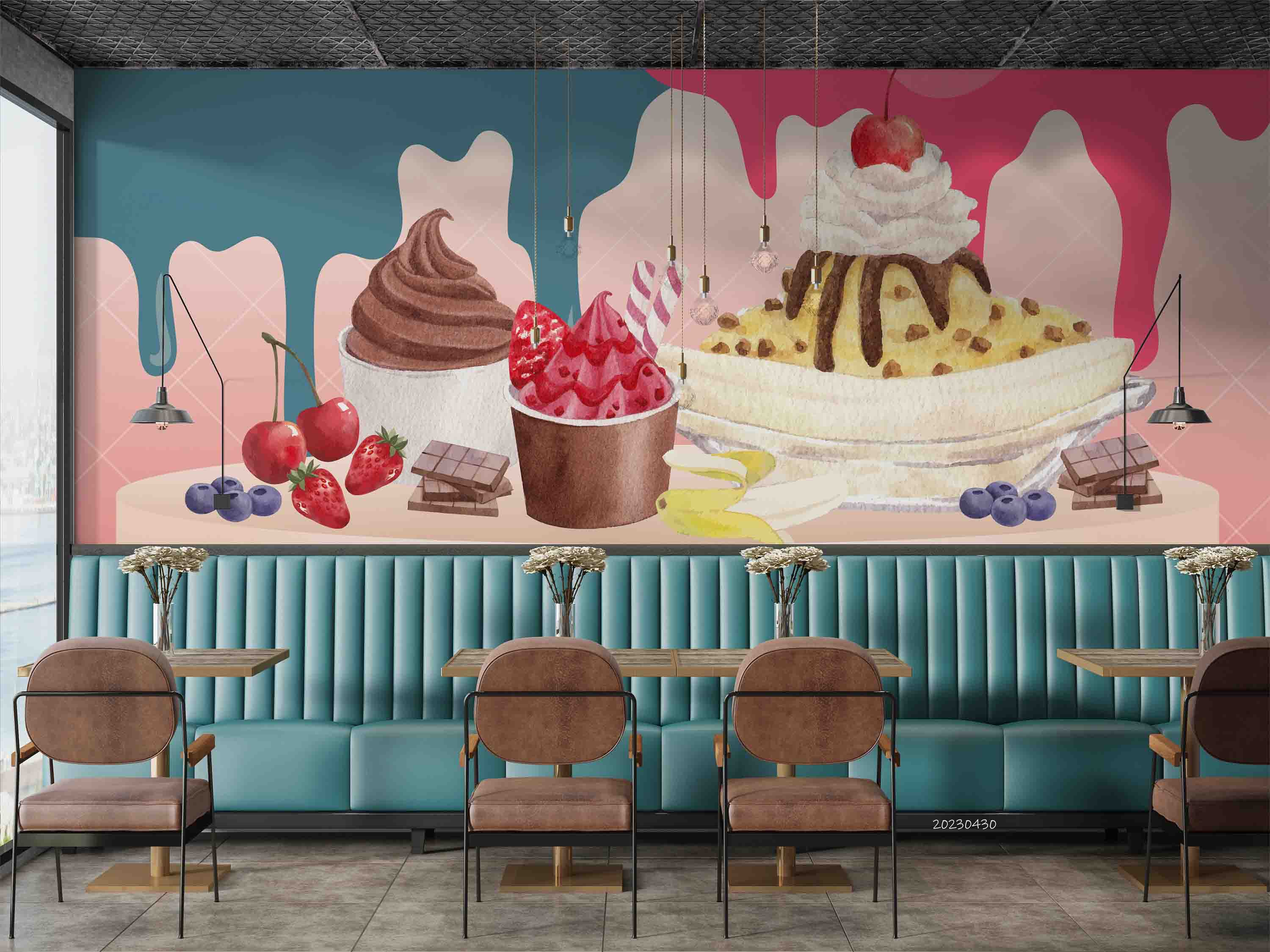 3D Ice Cream Flavor Watercolor Style Wall Mural Wallpaper GD 5286- Jess Art Decoration