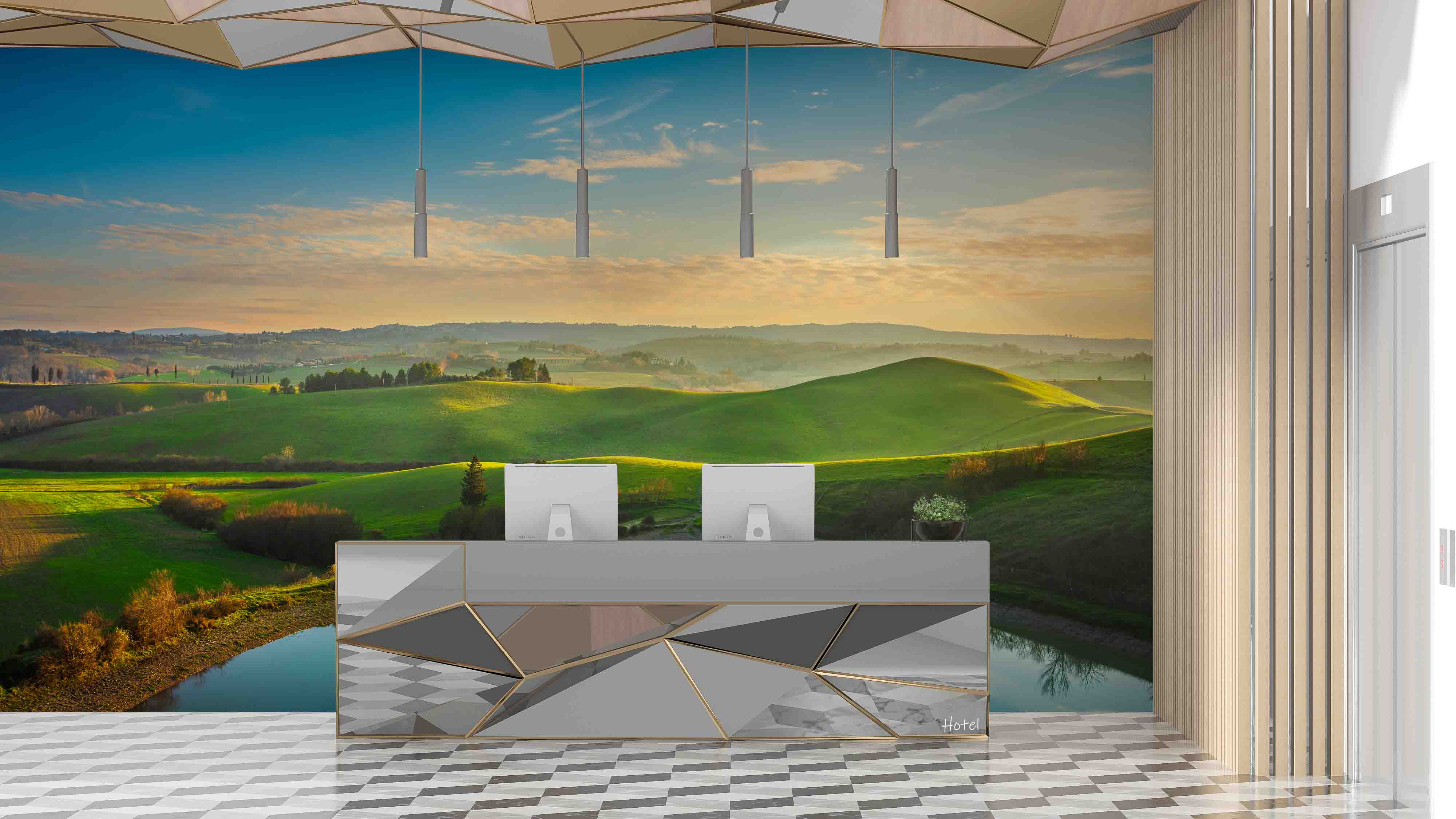 3D Hotel Inn Motel Hostel Resort Manor Scenery Lake Wall Mural Wallpaper 7