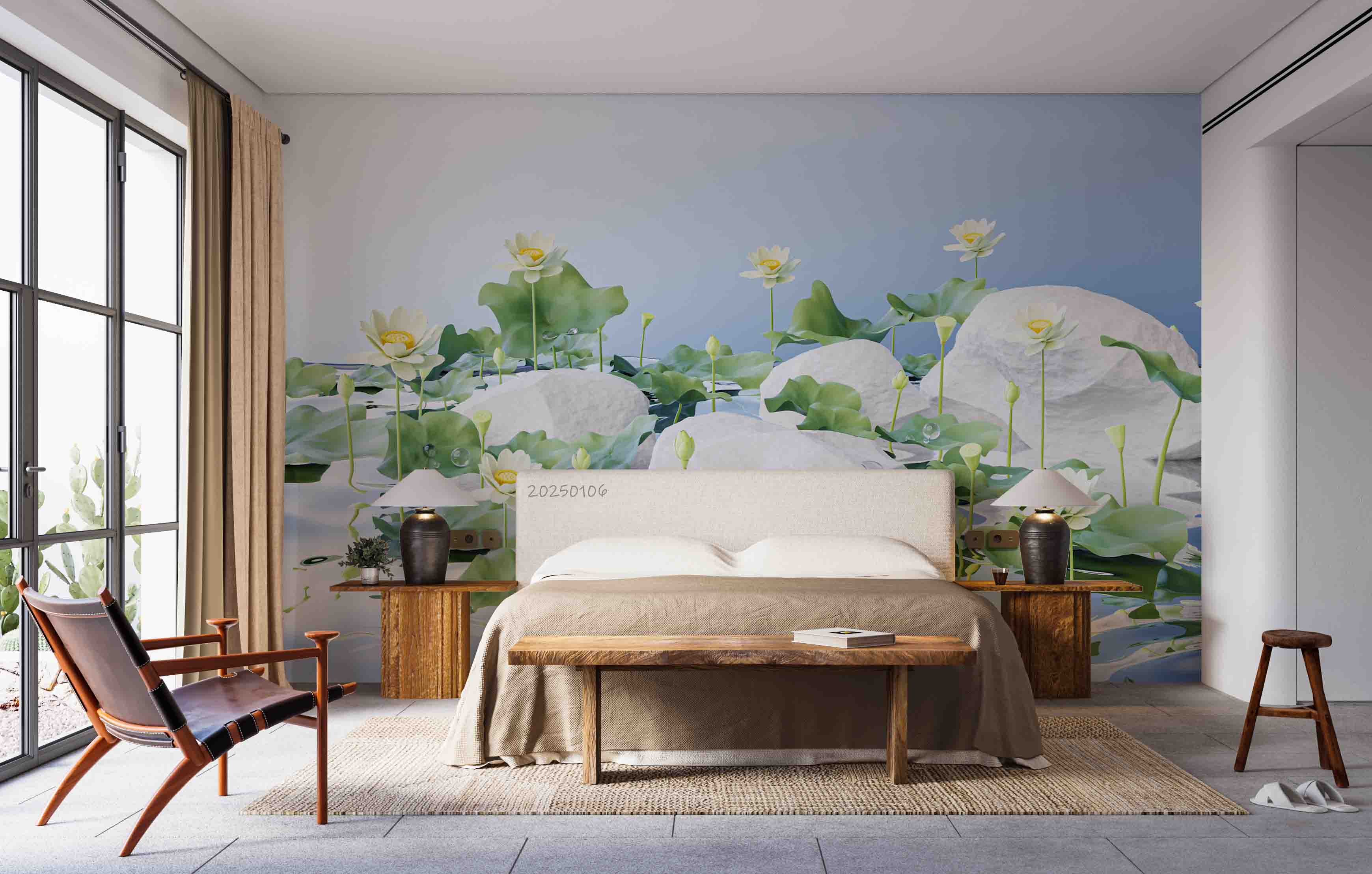 3D Pond Lotus Lotus Leaf Stone Scenery Wallpaper Wall Mural Wall Decor Wall Art Wall Sticker Remoable Wallpaper LQH 23