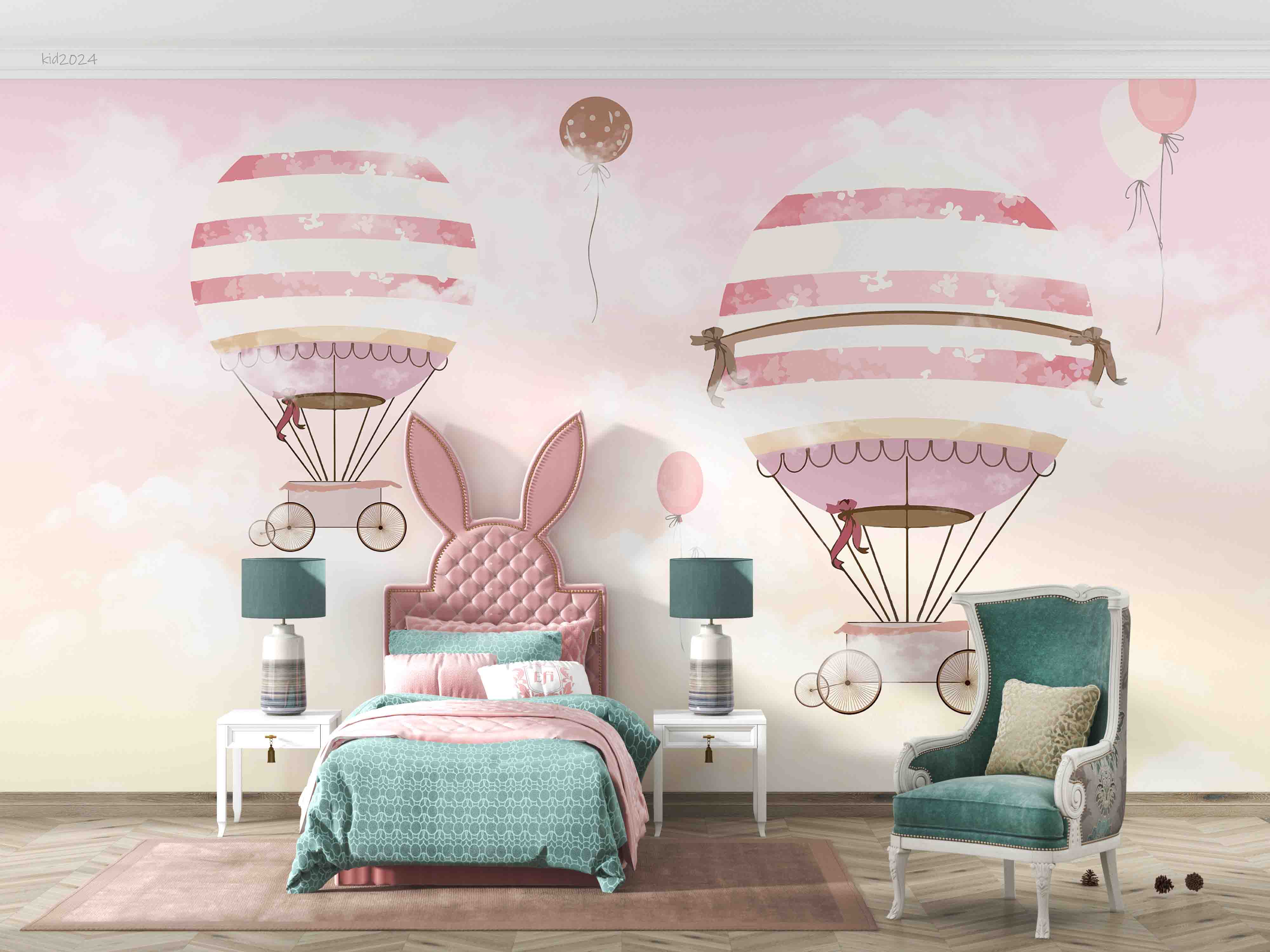 3D Hydrogen Balloon Balloon Cloud Sky Pink Wall Mural Wallpaper YXL 404