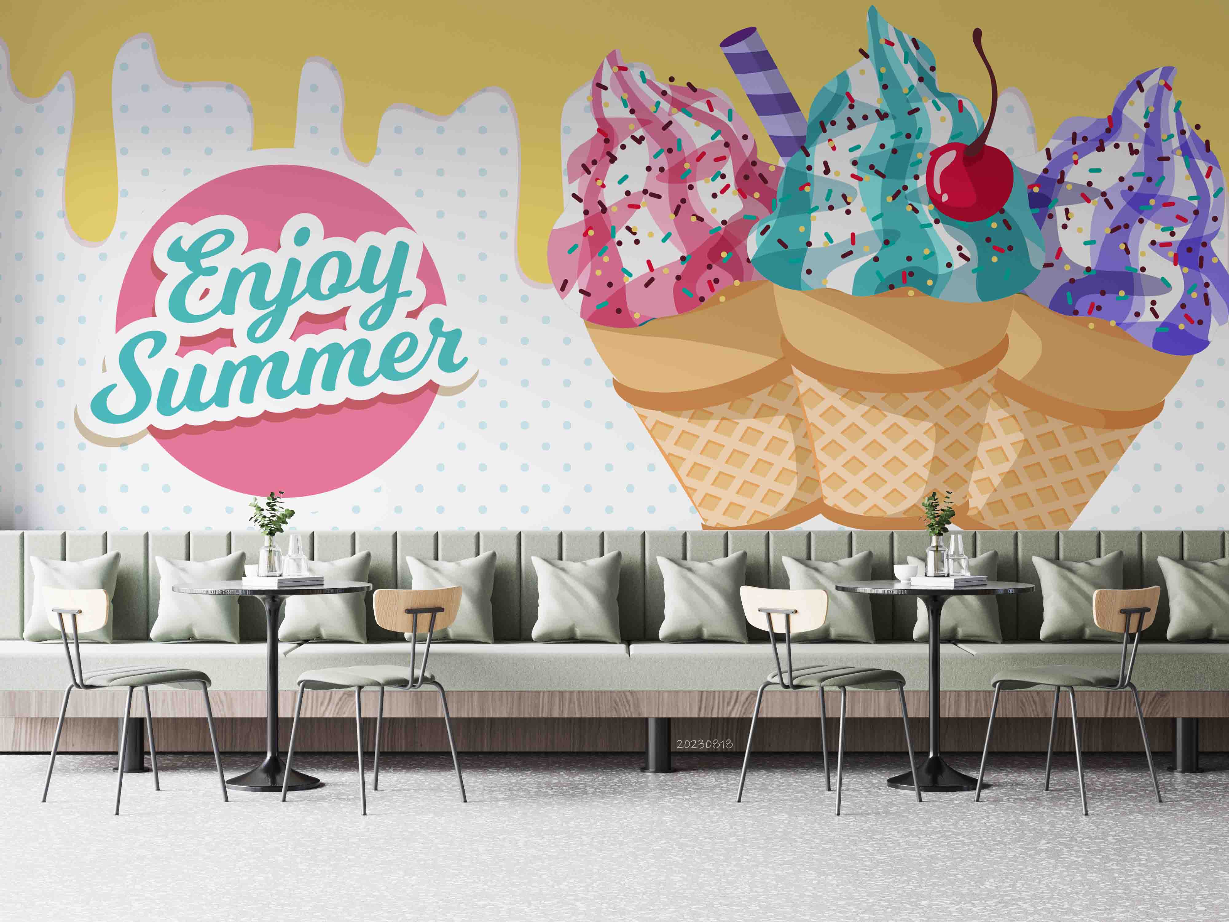 3D Ice Cream Letter Round Wall Mural Wallpaper YXL 2342