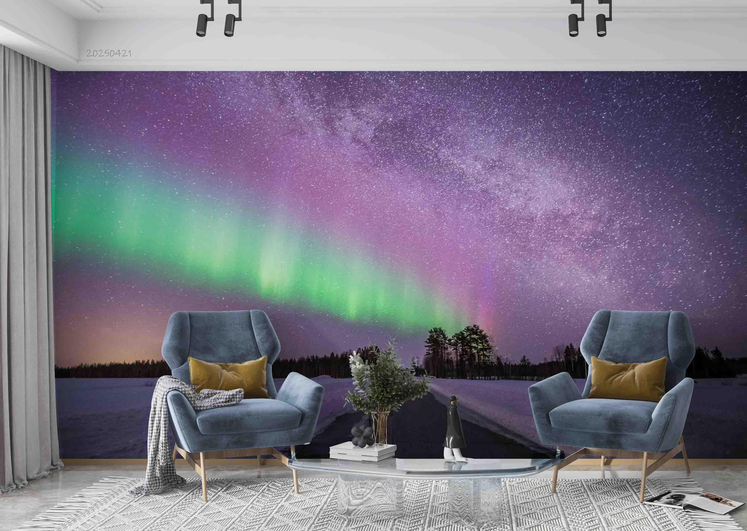 3D Green Aurora Snow Forest Scenery Wallpaper Wall Mural Wall Decor Wall Art Wall Sticker Remoable Wallpaper 21