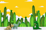 3D Yellow Cactus Sky playful desert cactus illustration wall mural wallpaper for kids room - view 4
