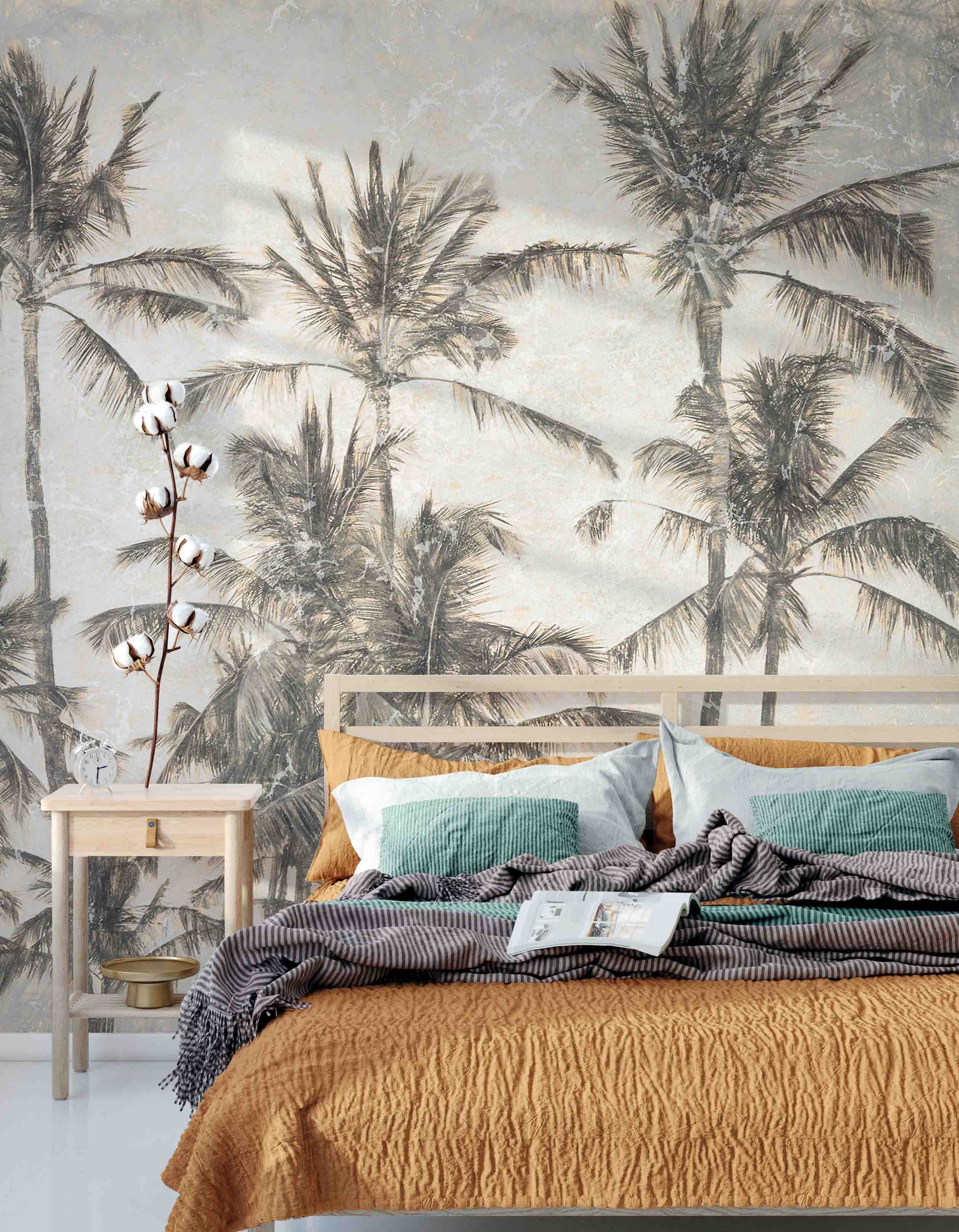 3D Retro Palm Tree Sketch retro palm tree sketch mural wall mural wallpaper for bedroom - view 2