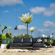 3D Floral Lotus Bluesky Cloud Wall Mural Wallpaper YXL 2970