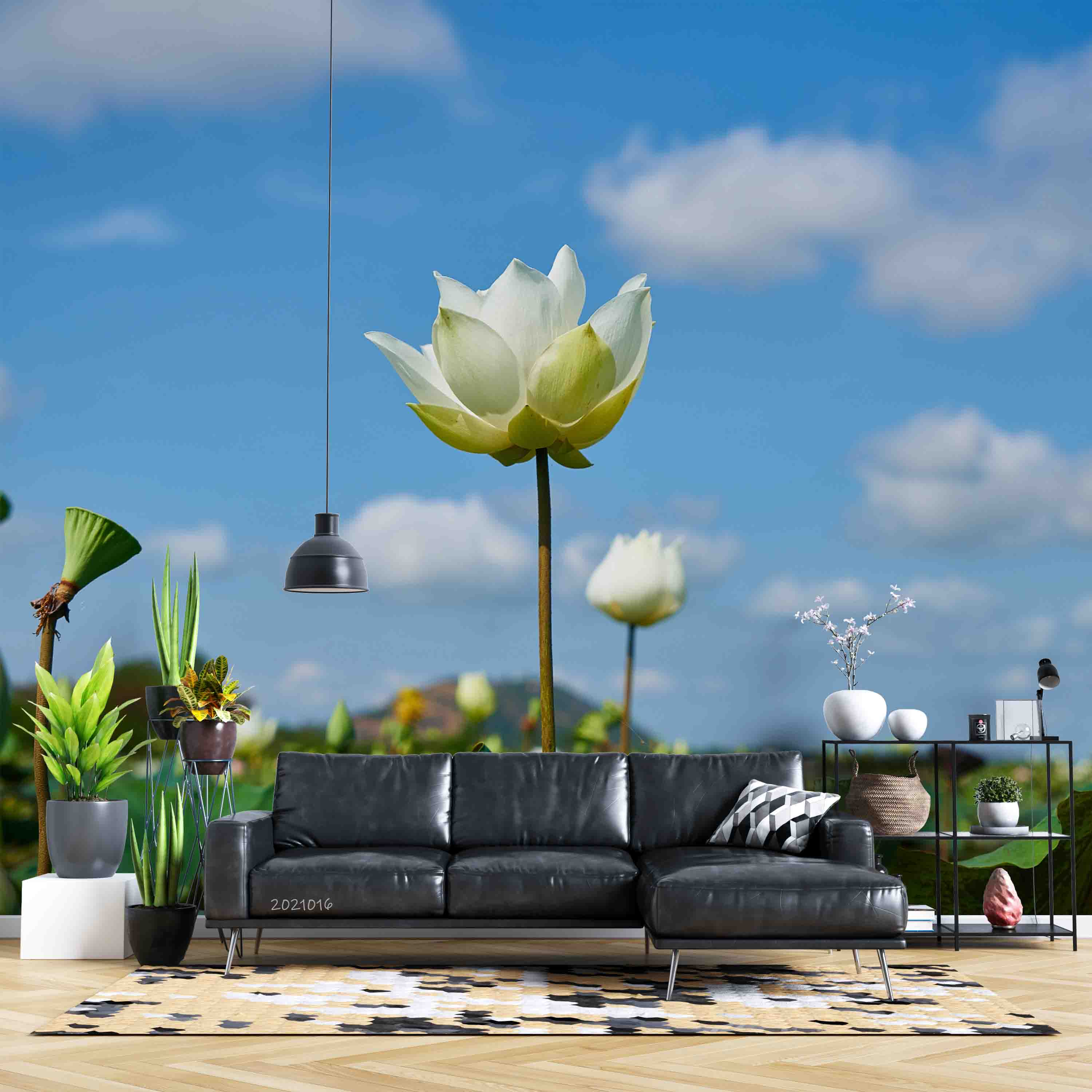 3D Floral Lotus Bluesky Cloud Wall Mural Wallpaper YXL 2970