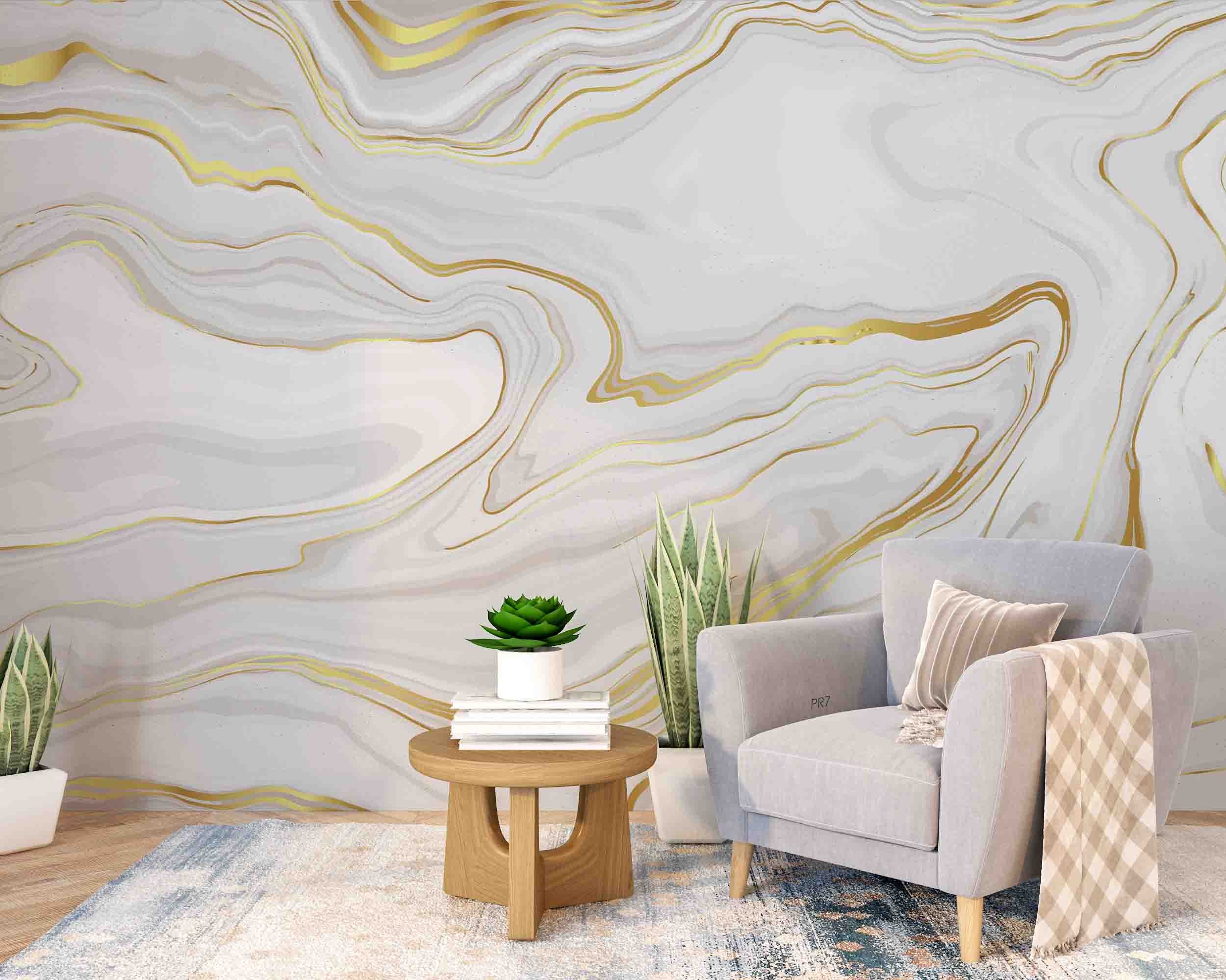 3D Abstract White Gold Marble Texture Wall Mural Wallpaper GD 4416- Jess Art Decoration