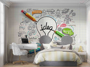 3D Light Bulb Idea Concept Doodle Icon Set Wall Mural Wallpaper GD 4536- Jess Art Decoration