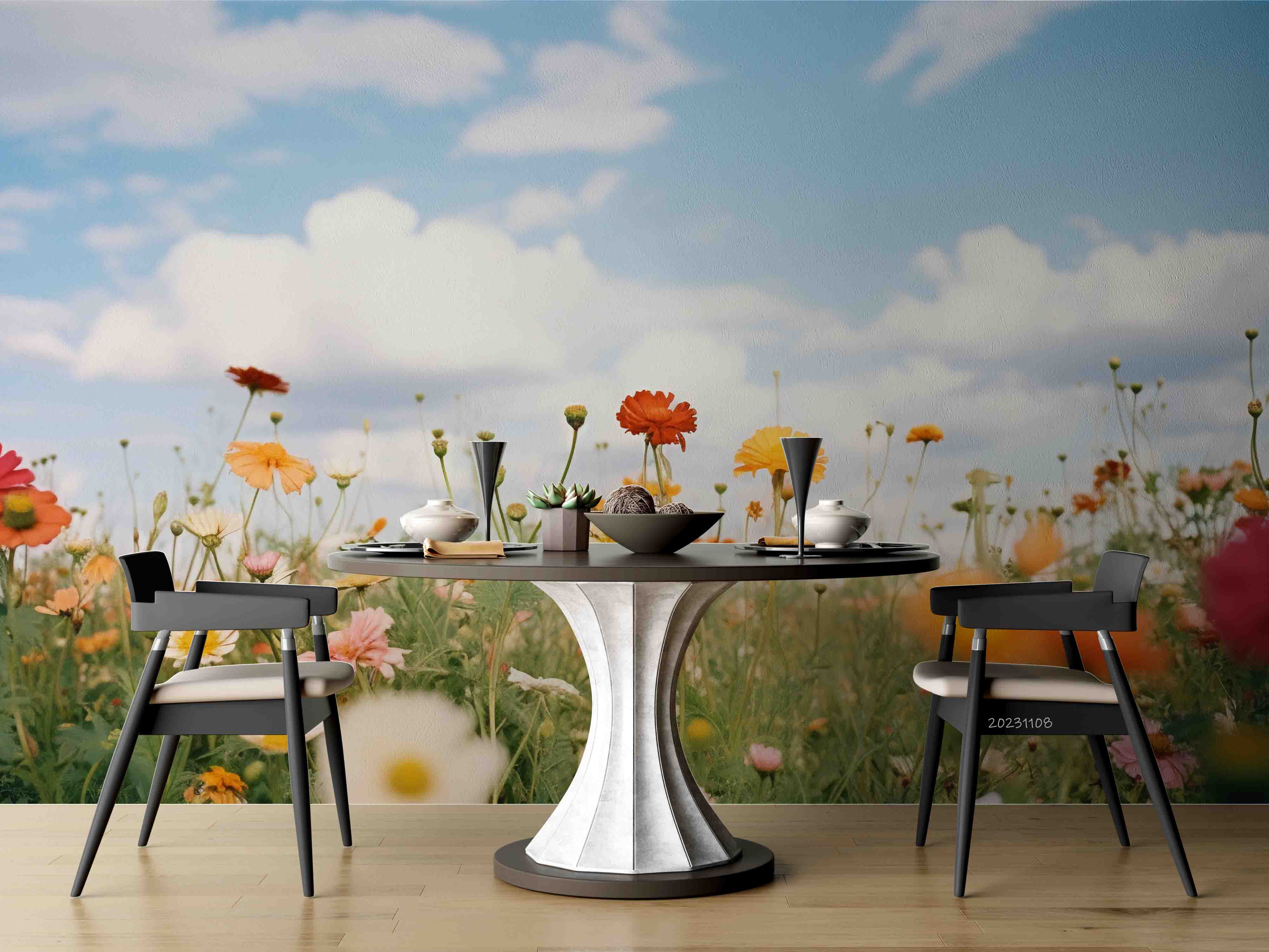 3D Floral Grassland Cloud Sky Small Daisy Wall Mural Wallpaper YXL 3018