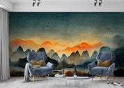 3D Sunset Sky Mountains Landscape Wallpaper Wall Mural Wall Decor Wall Art Wall Sticker Remoable Wallpaper LQH 1