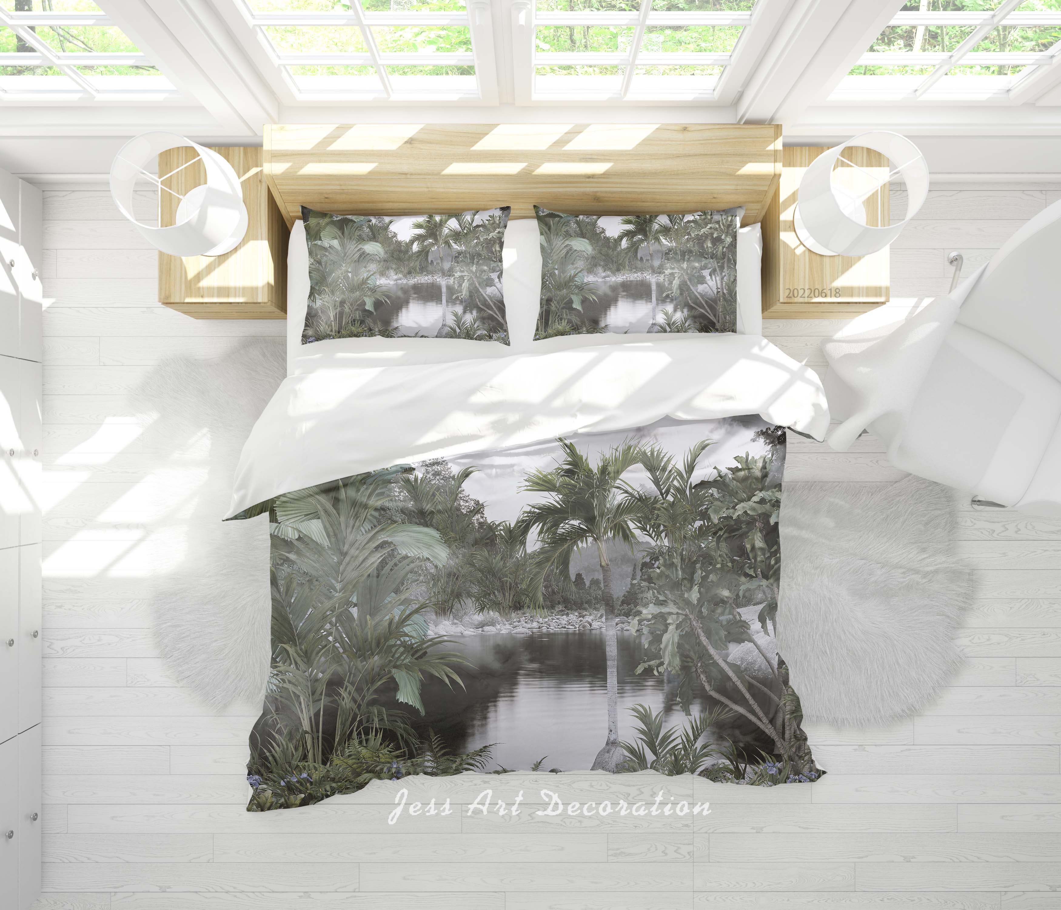 3D Forest Tree River Quilt Cover Set Bedding Set Duvet Cover Pillowcase 653