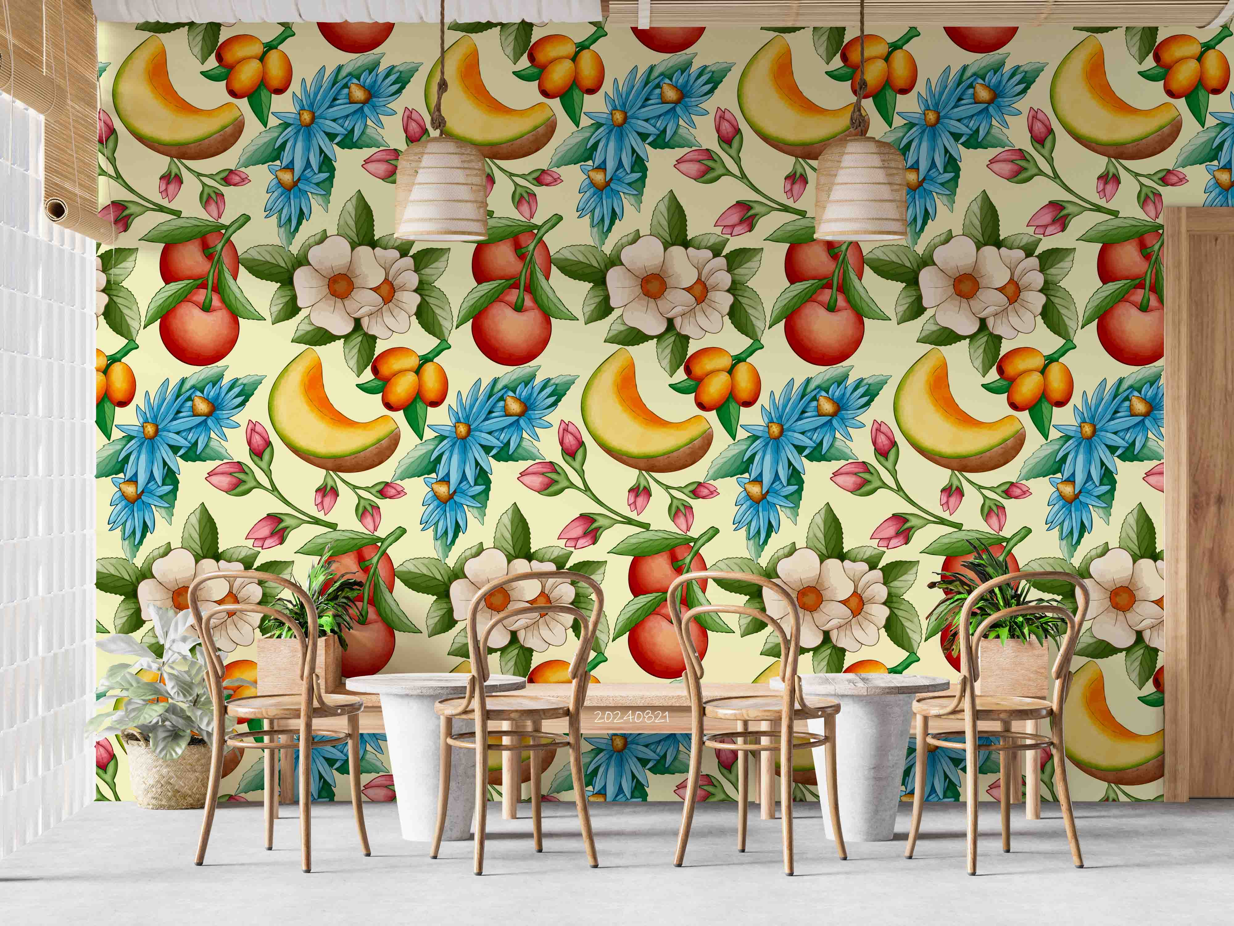 3D Floral Hami Melon Apple Leaf Wall Mural Wallpaper YXL 292