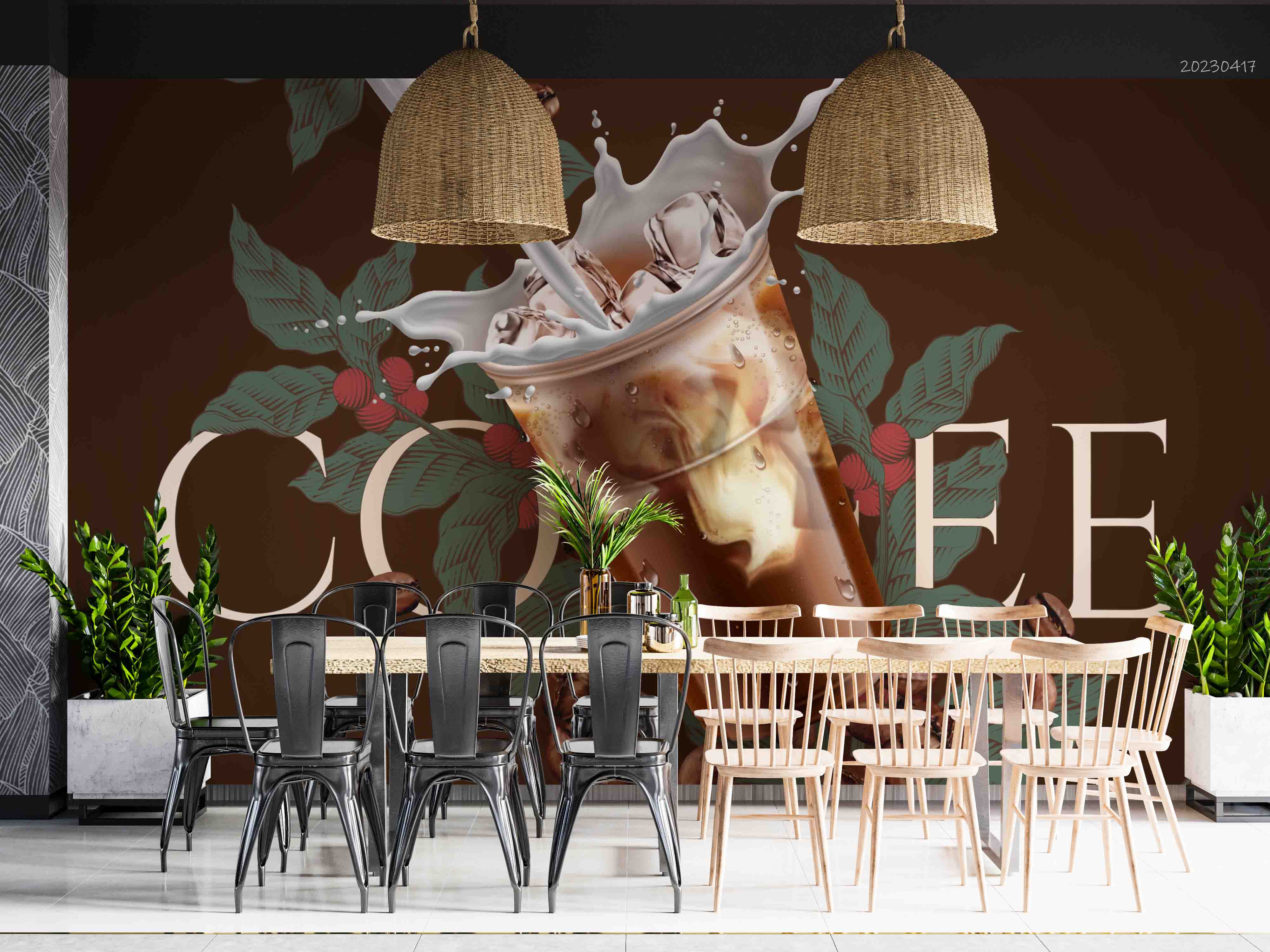 3D Vintage Style Cold Brew Coffee Brown Background Wall Mural Wallpaper GD 5516- Jess Art Decoration